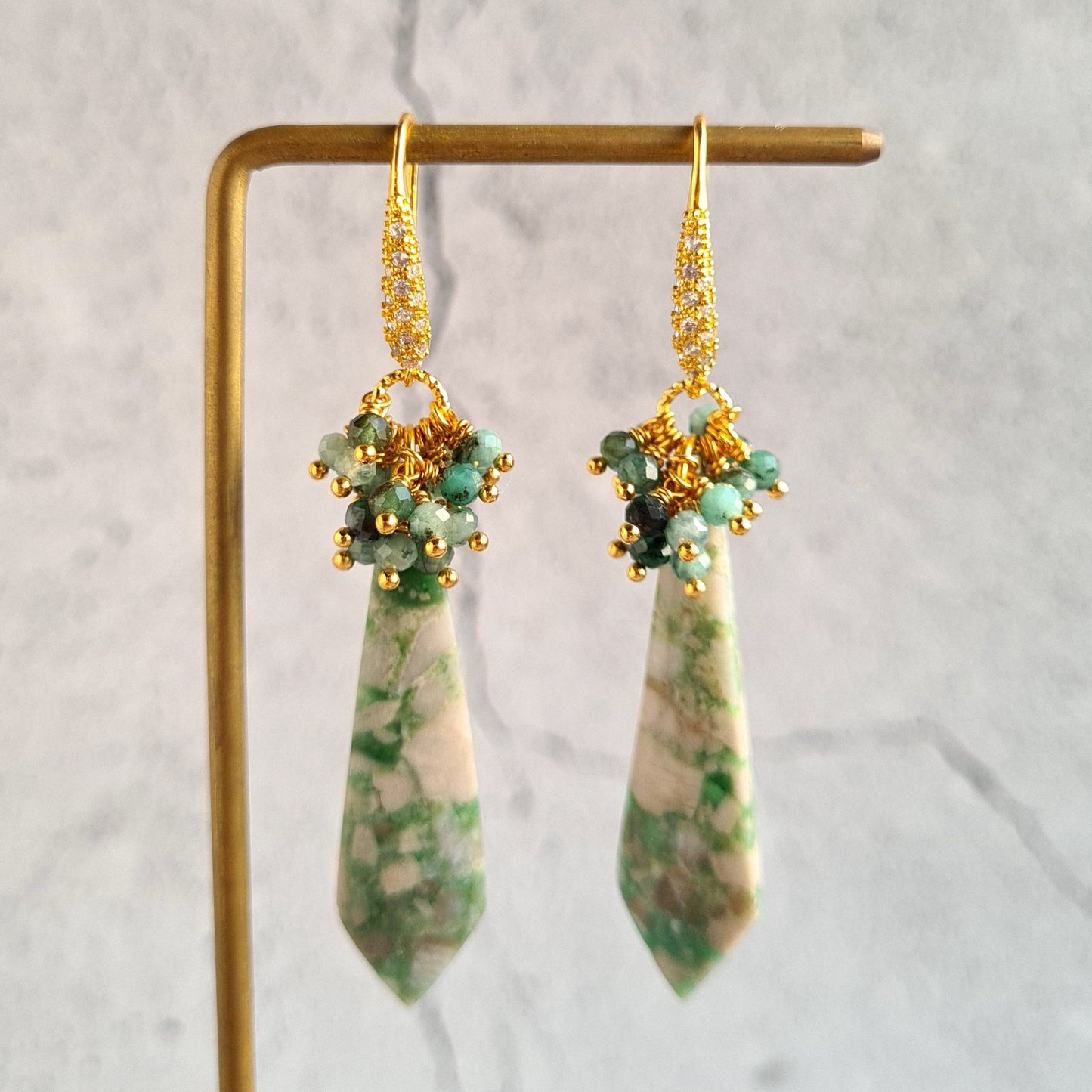 Natural Turquoise with shaded Emerald Cluster Gemstone Earrings