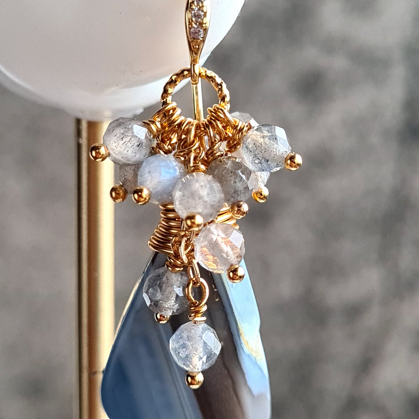 Owyhee Blue Opal with labradorite cluster gemstone earrings