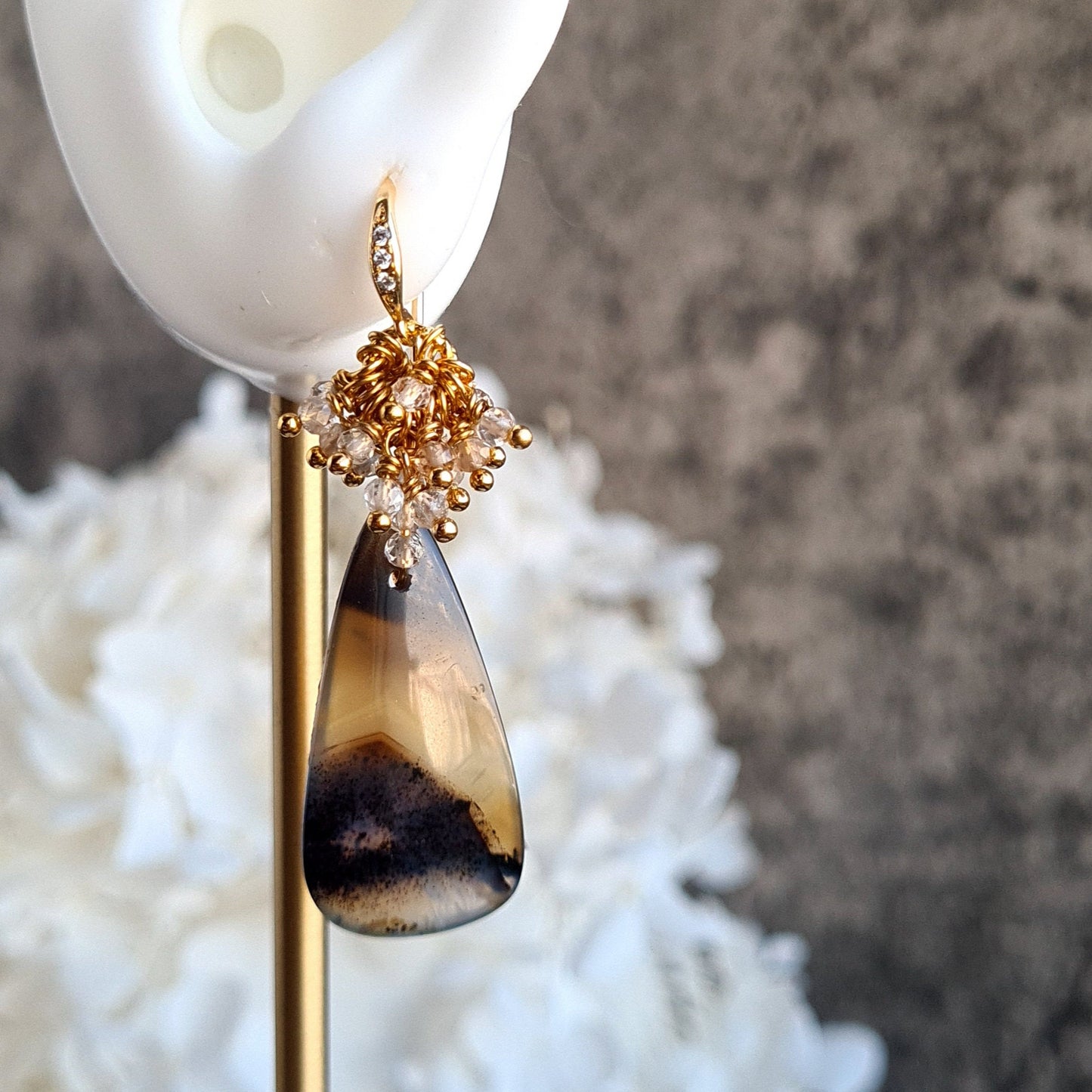 Montana Agate with Imperial Topaz Gemstone Cluster Earrings