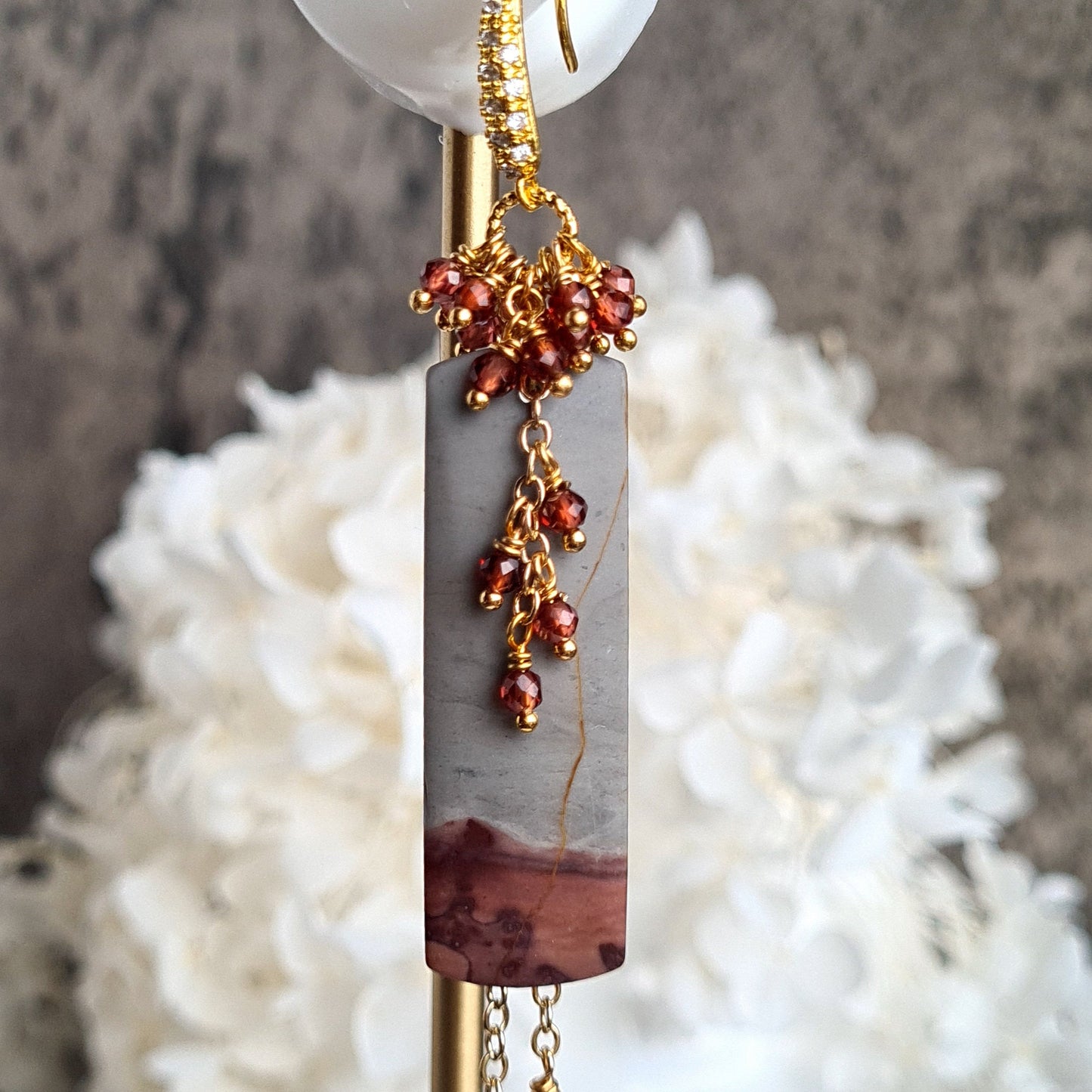 Chohua Jasper with Mozambique Garnet Gemstone Cluster Earrings