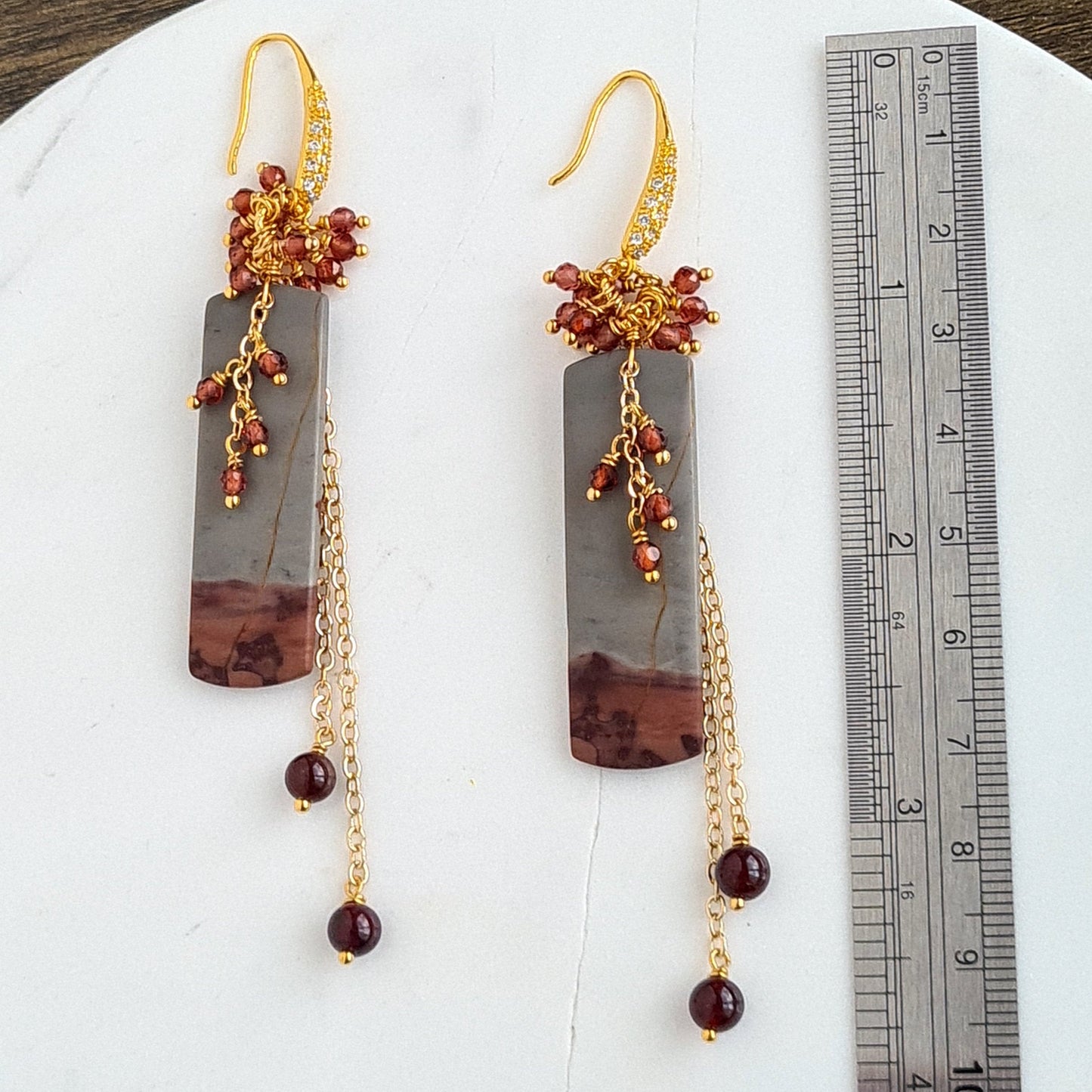 Chohua Jasper with Mozambique Garnet Gemstone Cluster Earrings