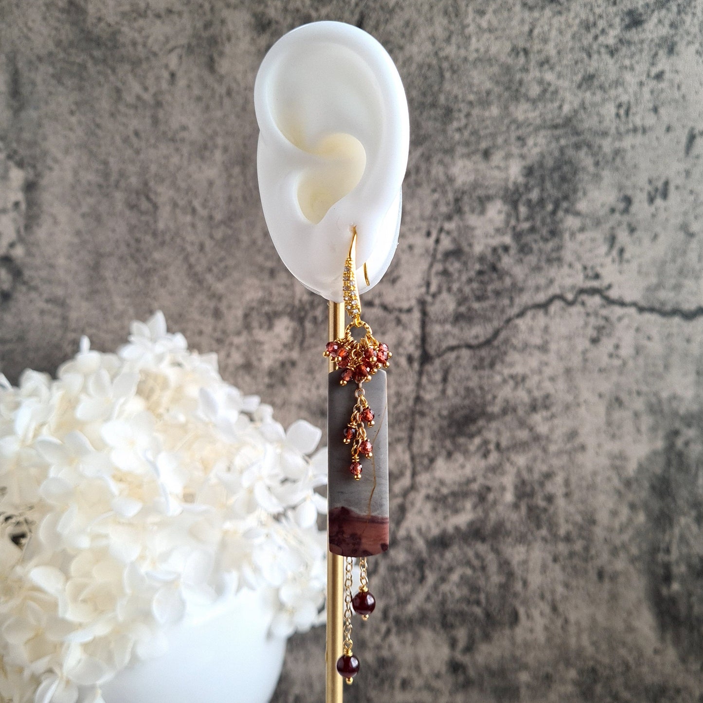 Chohua Jasper with Mozambique Garnet Gemstone Cluster Earrings