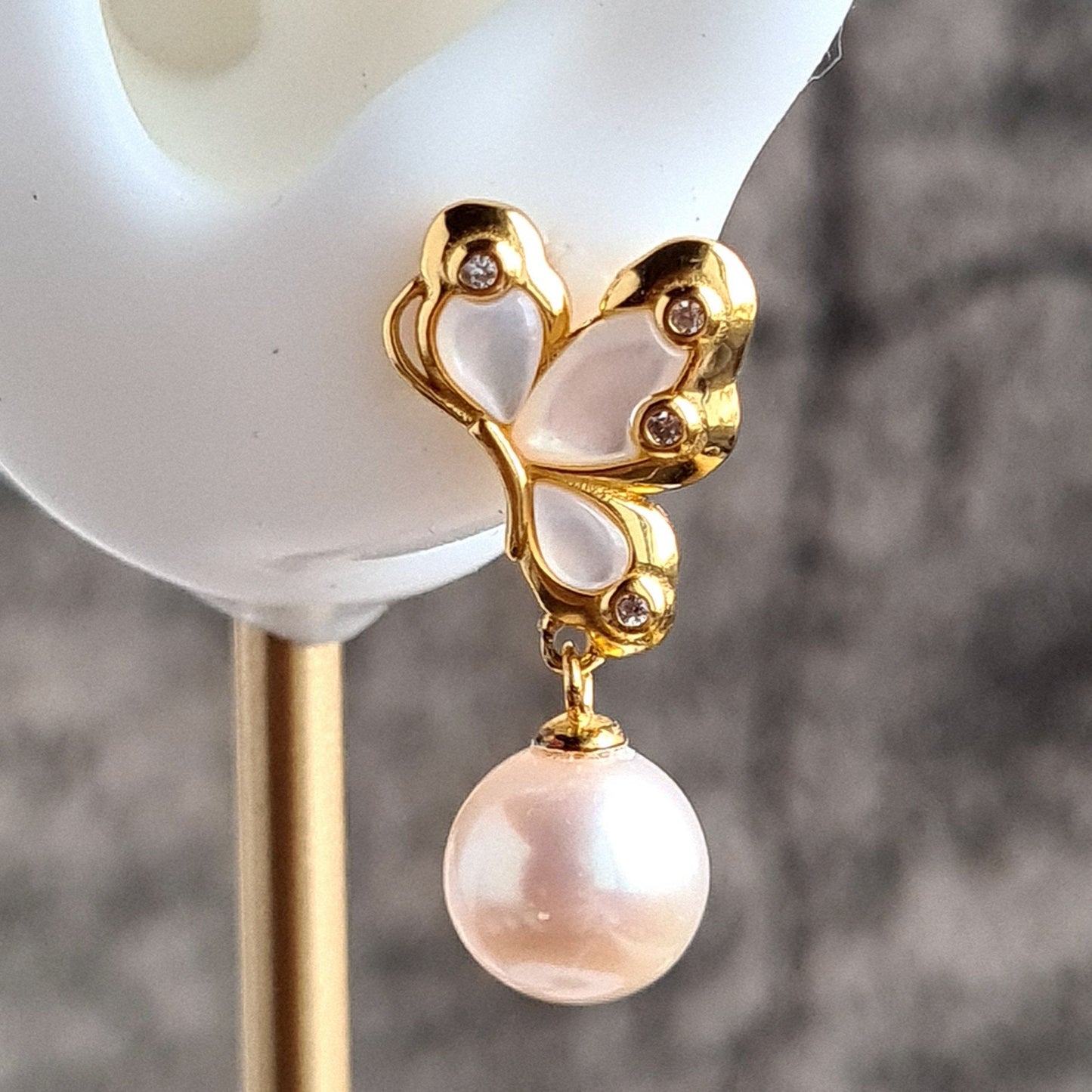 Asymmetrical Fresh Water Pearl Butterfly Earrings in S925
