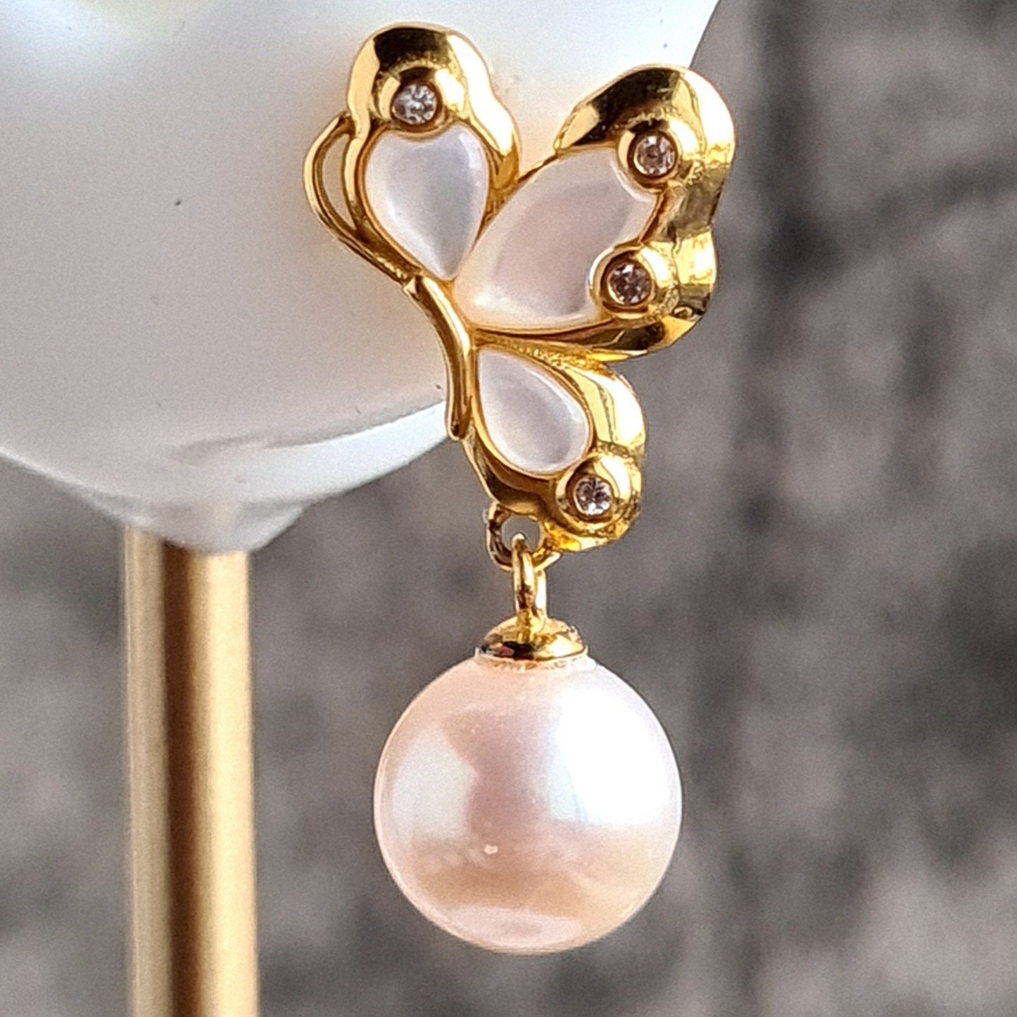 Asymmetrical Fresh Water Pearl Butterfly Earrings in S925