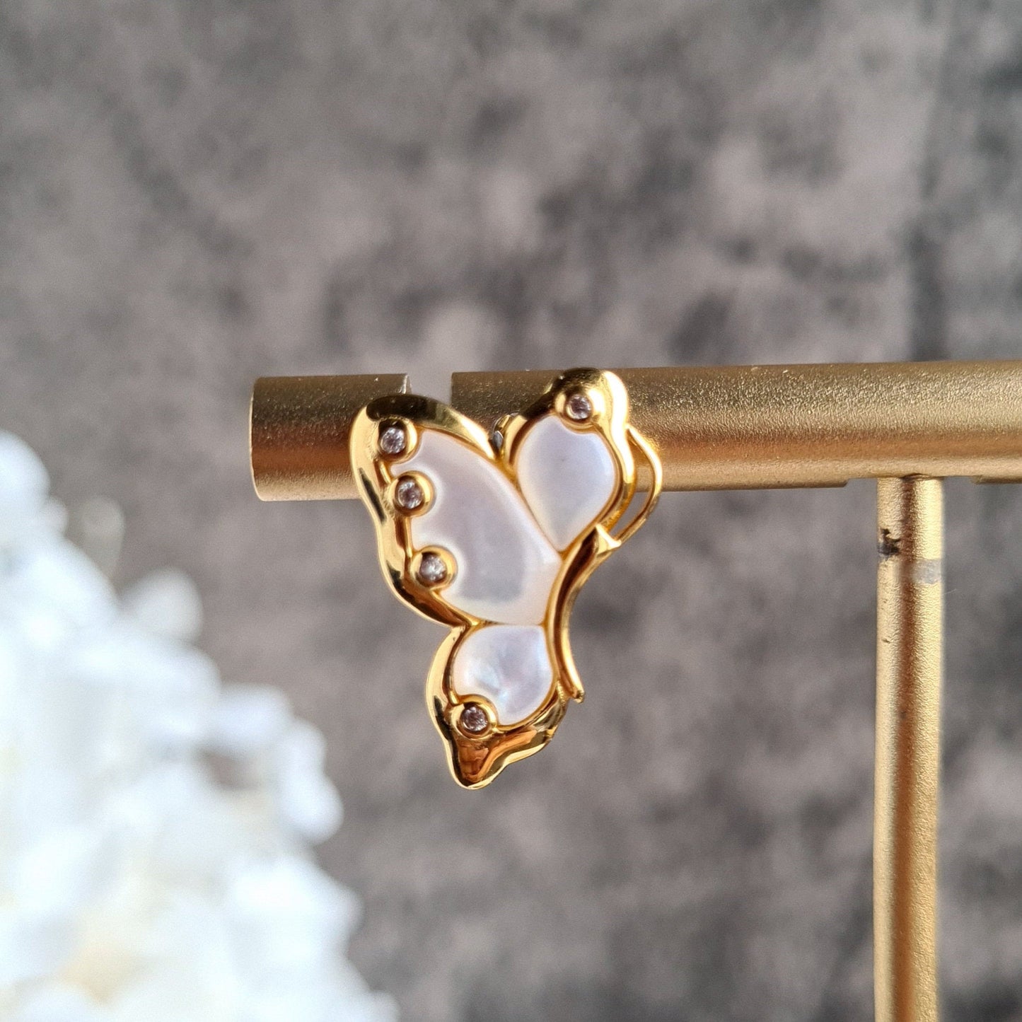 Asymmetrical Fresh Water Pearl Butterfly Earrings in S925