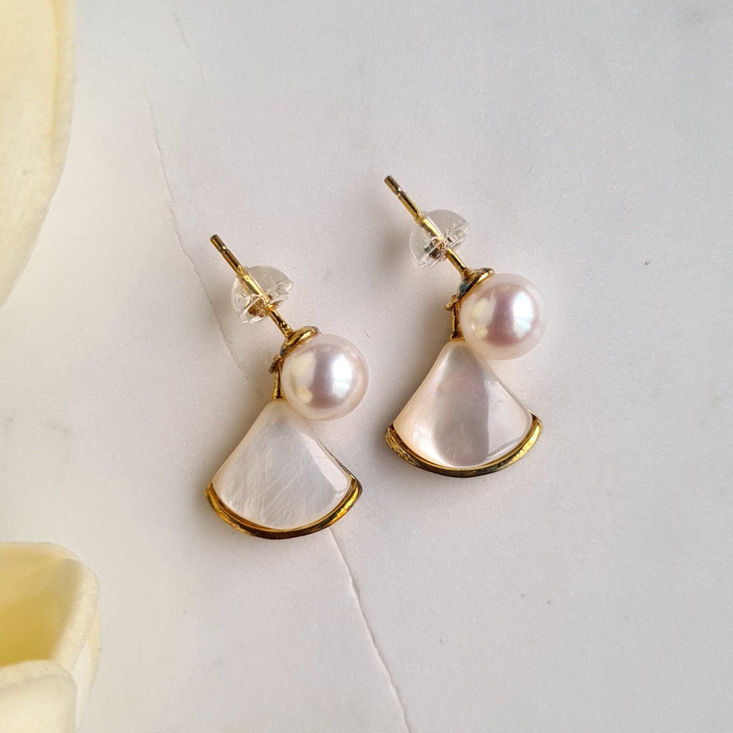 Fan Shape Fresh Water Pearl Butterfly Earrings in S925