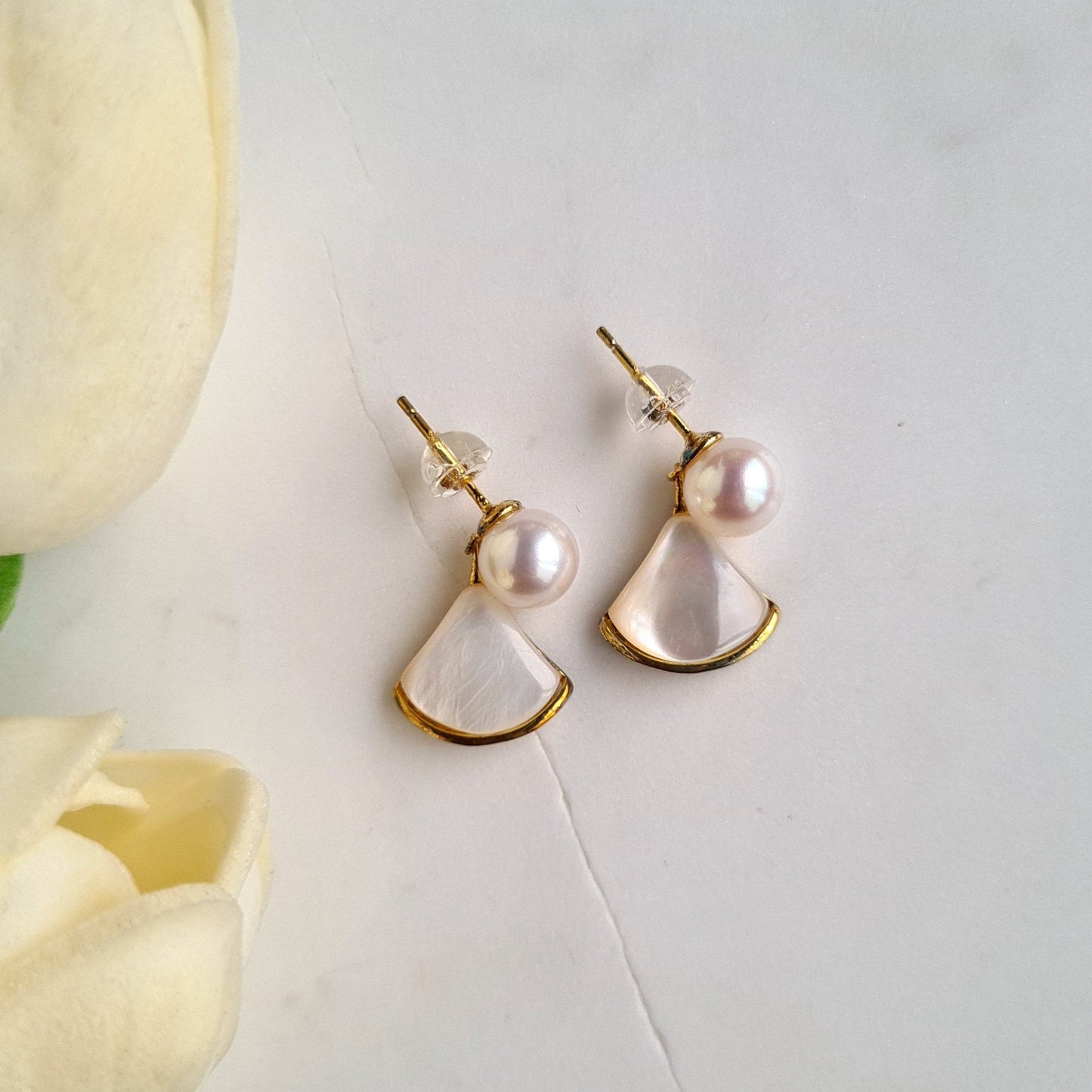 Fan Shape Fresh Water Pearl Butterfly Earrings in S925