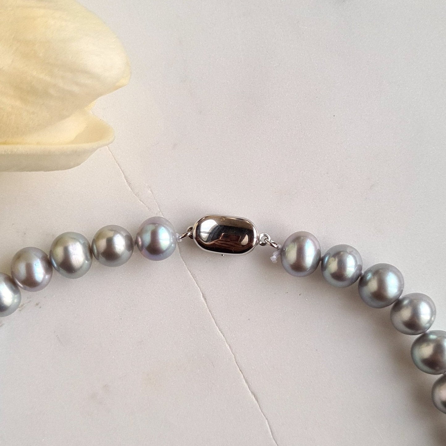 Silver Grayish Bluish Fresh Water Pearl Necklace