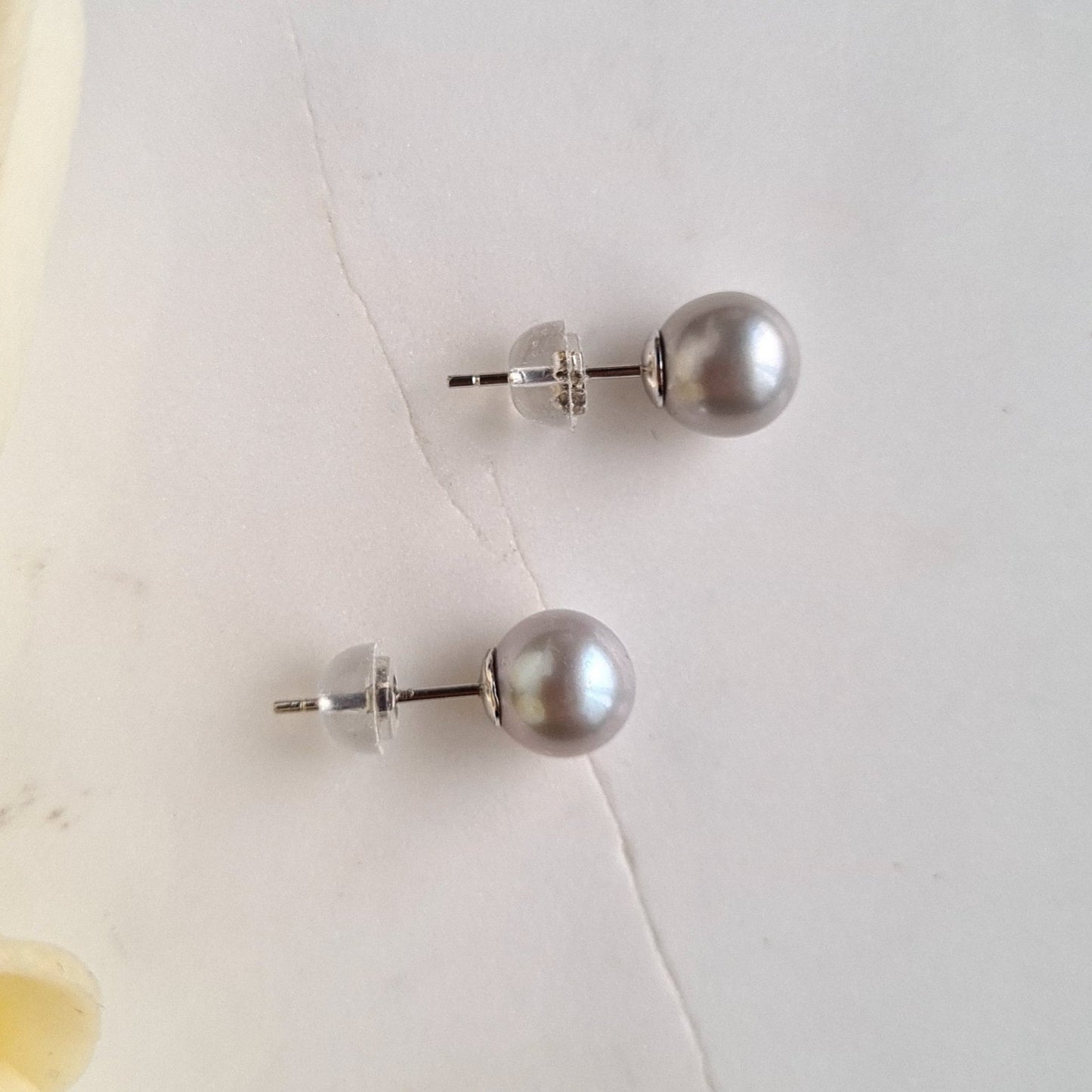 Silverish, bluish Fresh Water Pearl Ear Stud
