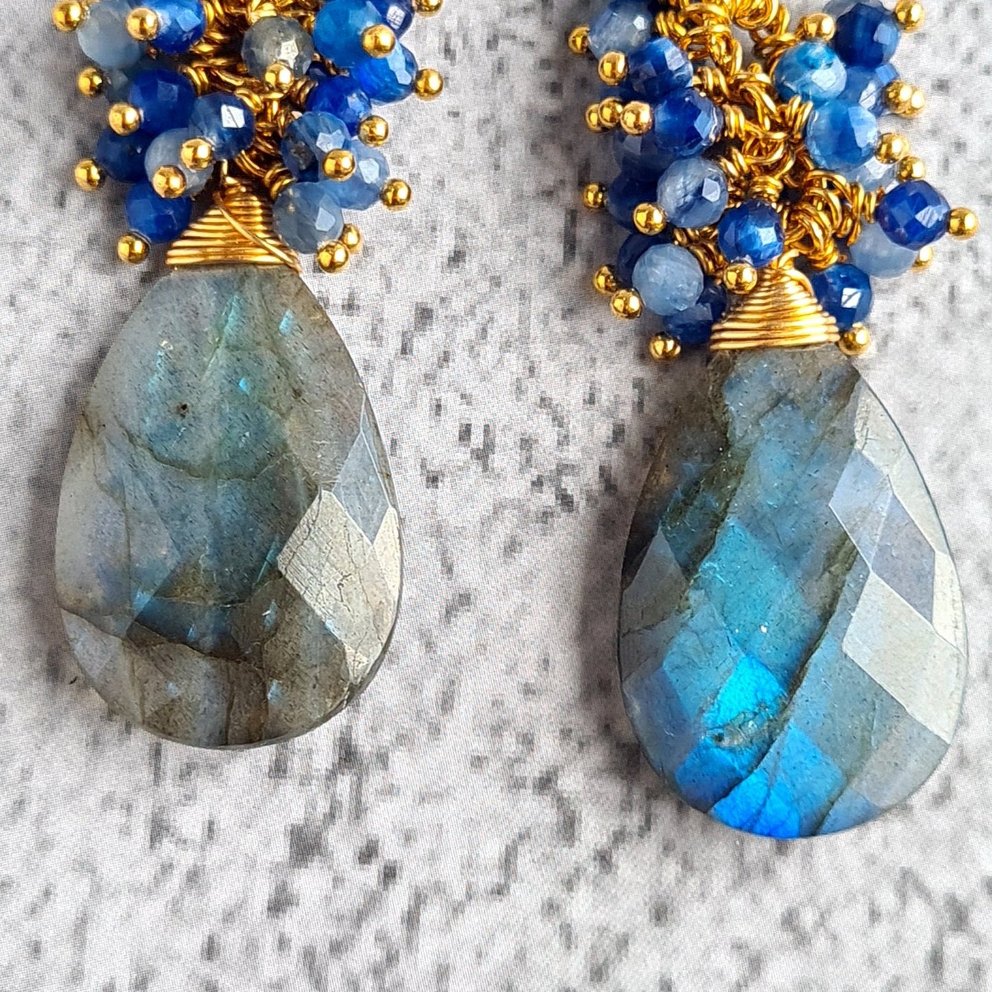Labradorite with Kyanite Gemstone Cluster Earrings