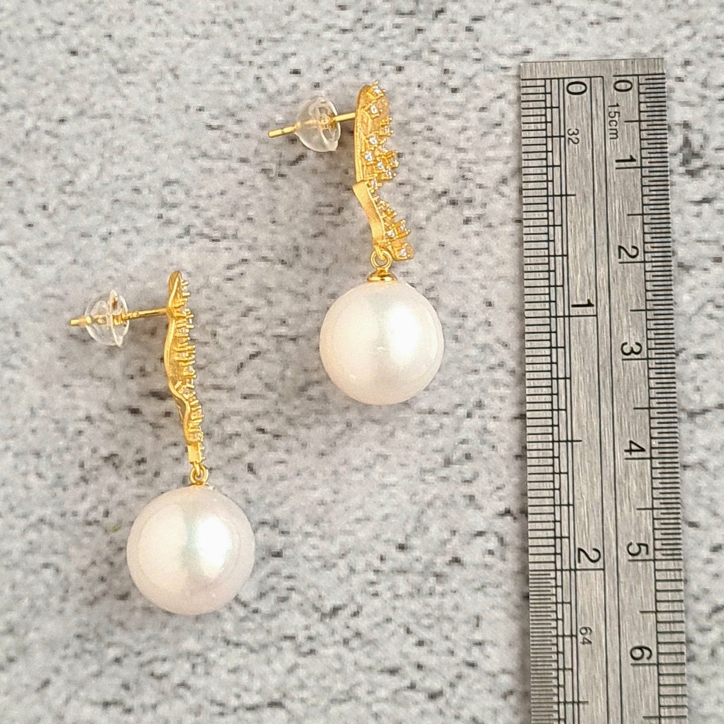 Frosted Butterfly Vermeil (S925) with AAA Fresh Water Pearl Dangling Earrings