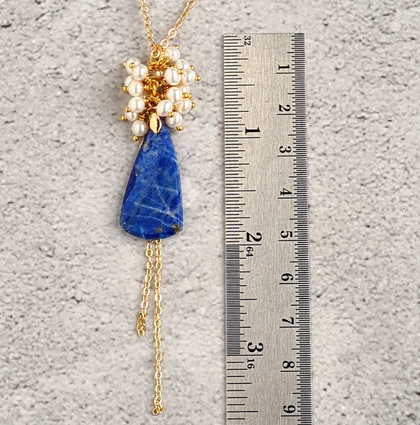 Lapis Lazuli Flat Cabochon with Fresh Water Pearl cluster Earrings & Necklace Set