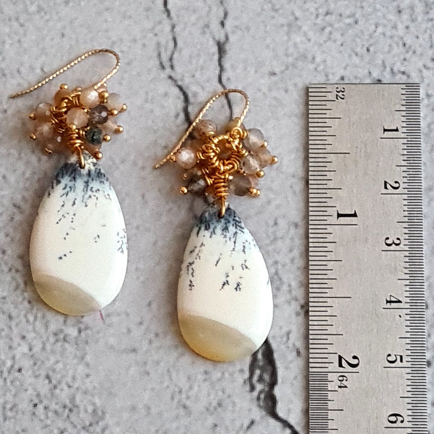 Dendrite Agate Cabochon Earrings & Pendant with chain Necklace Set