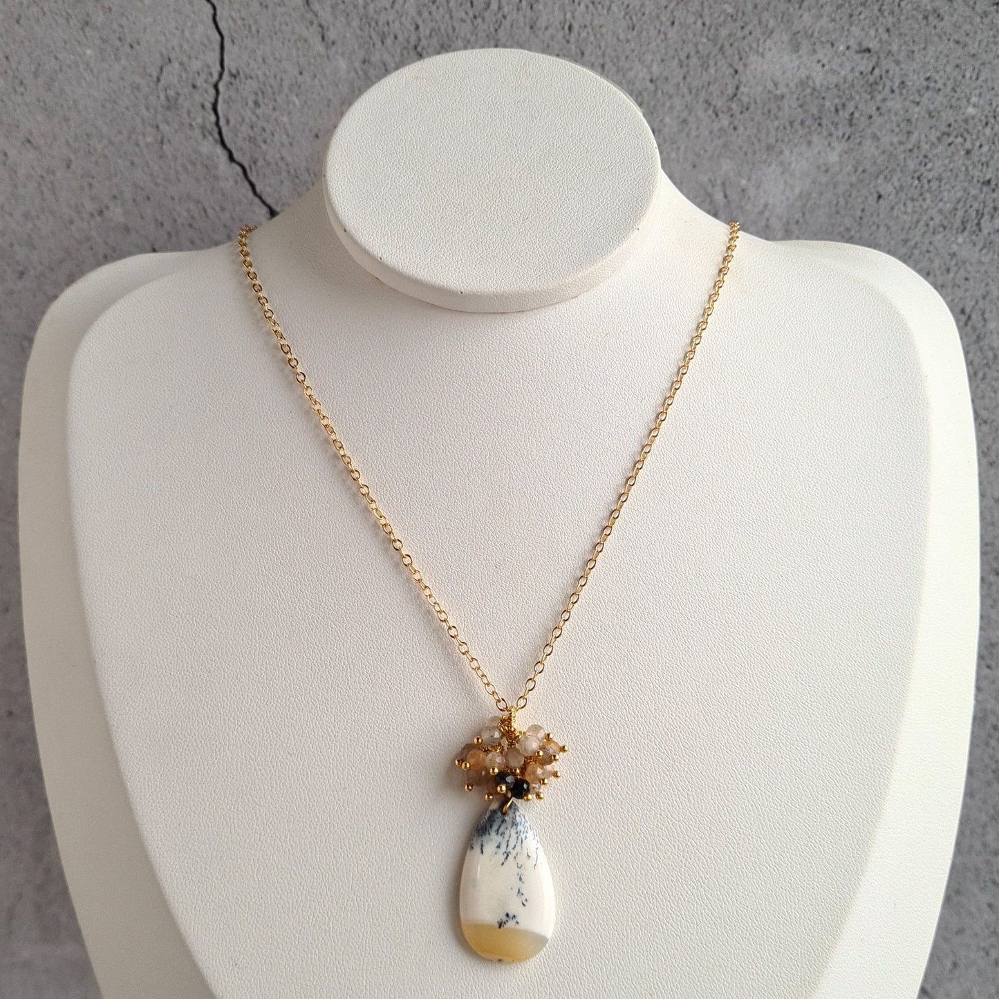 Dendrite Agate Cabochon Earrings & Pendant with chain Necklace Set