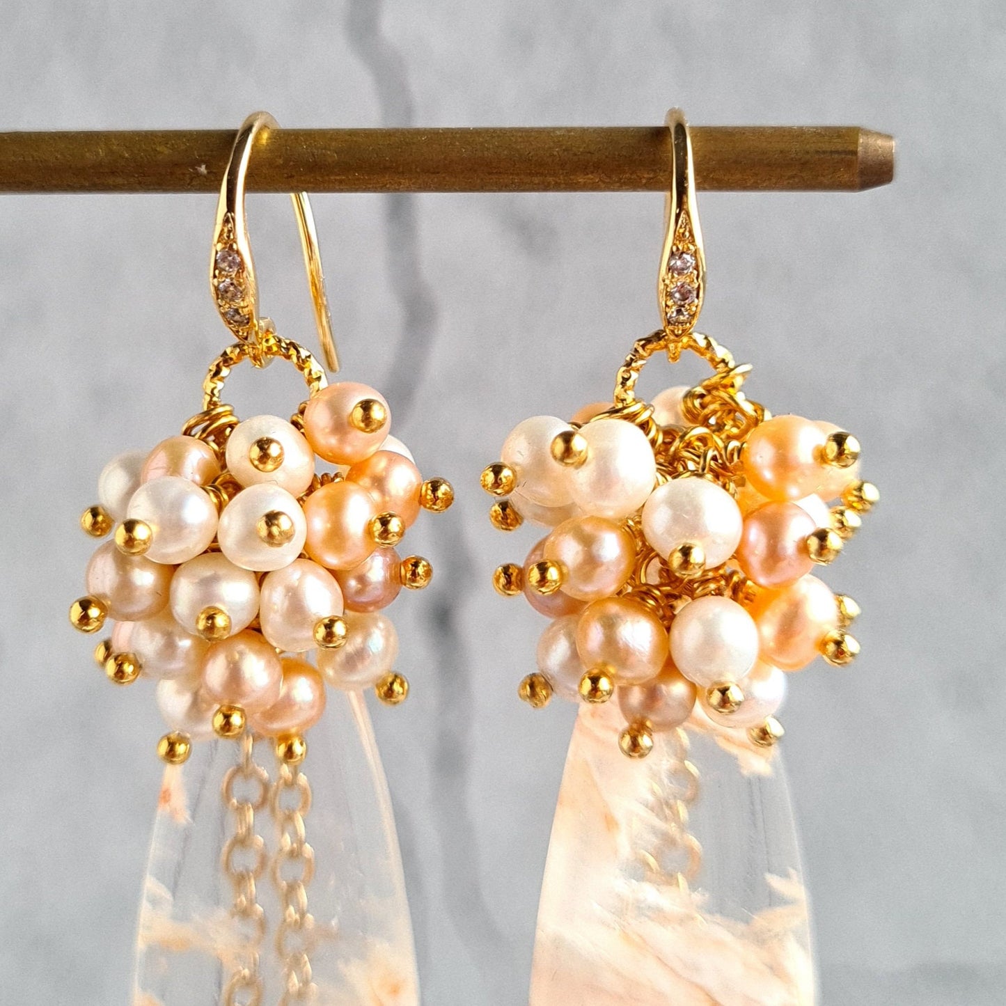 Clear Quartz with Fresh Water Pearl Necklace & Earrings Set