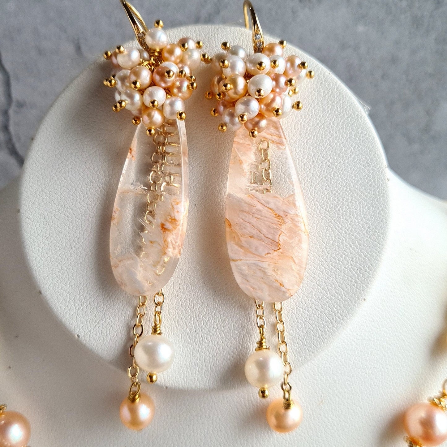 Clear Quartz with Fresh Water Pearl Necklace & Earrings Set