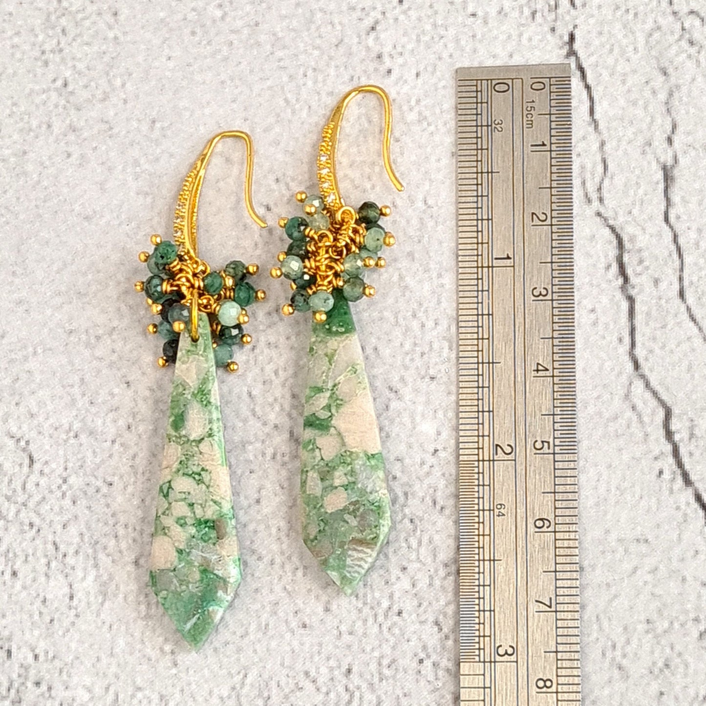 Natural Turquoise with shaded Emerald Cluster Gemstone Earrings
