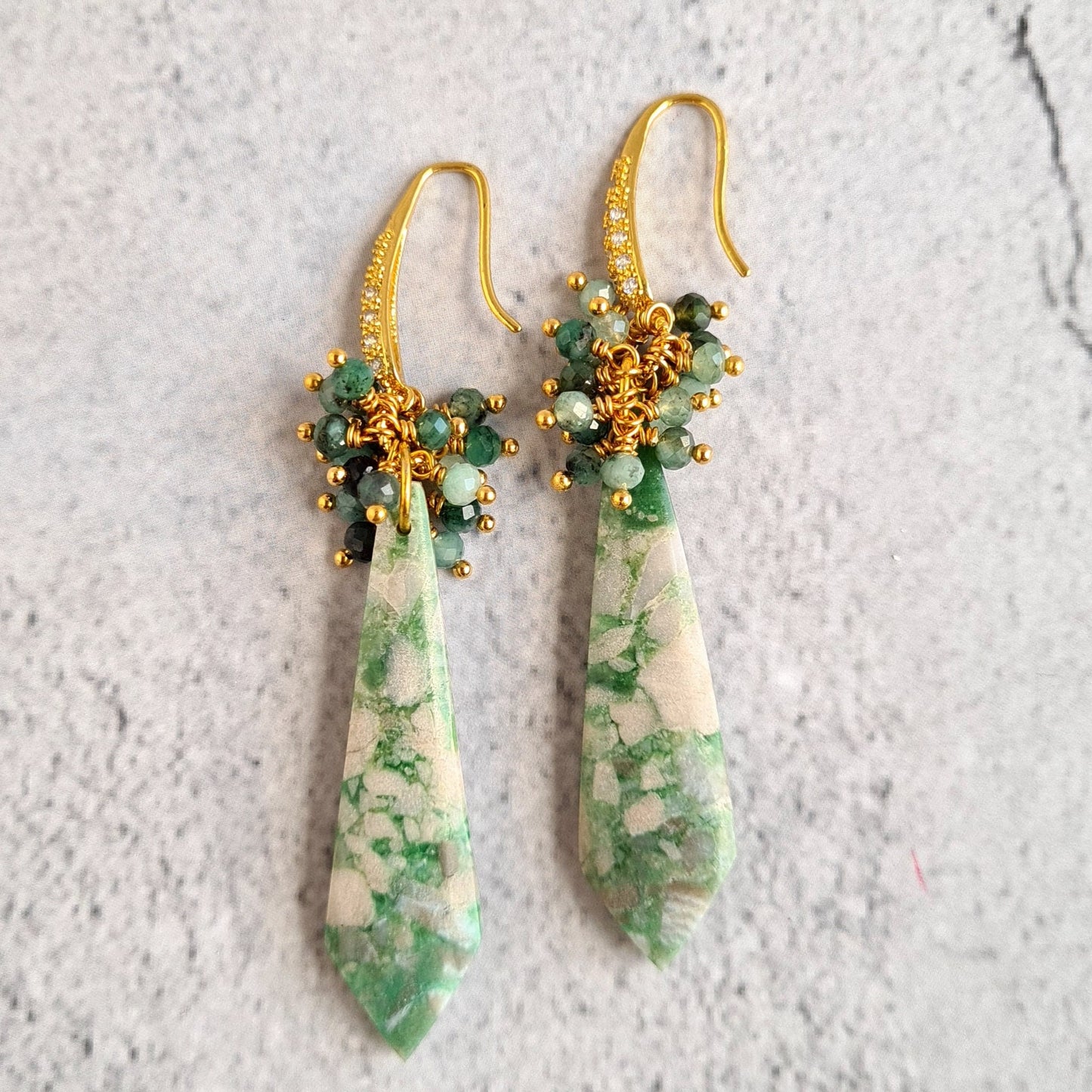 Natural Turquoise with shaded Emerald Cluster Gemstone Earrings