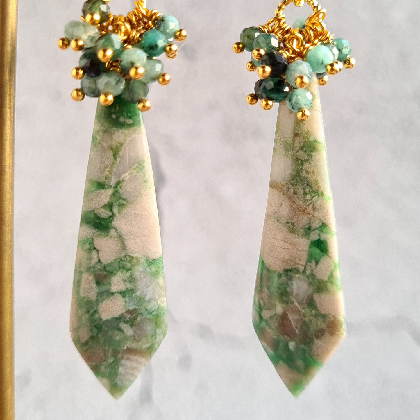 Natural Turquoise with shaded Emerald Cluster Gemstone Earrings