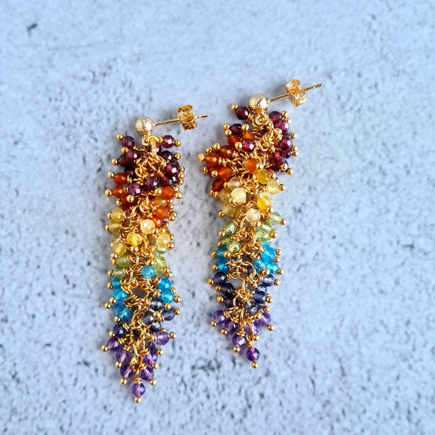 Rainbow Gemstone Cluster Earrings