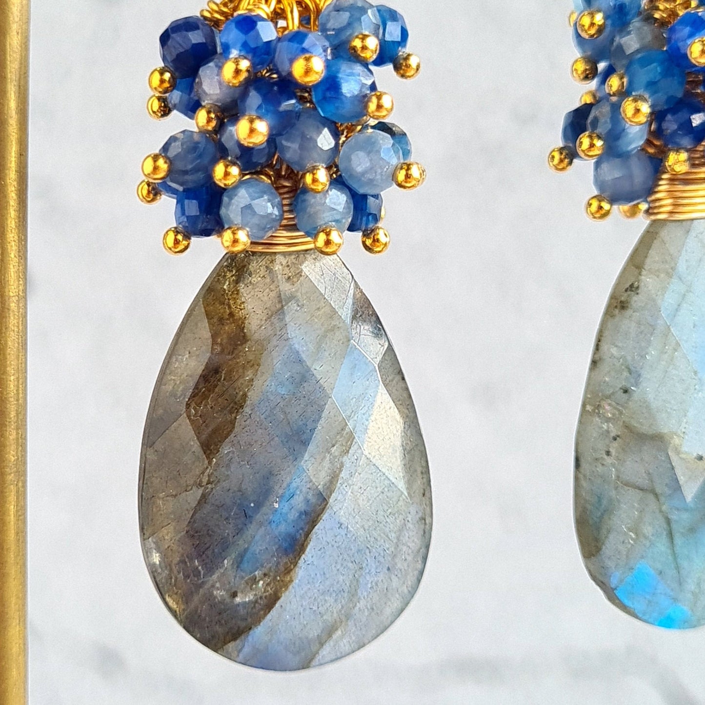 Labradorite with Kyanite Gemstone Cluster Earrings