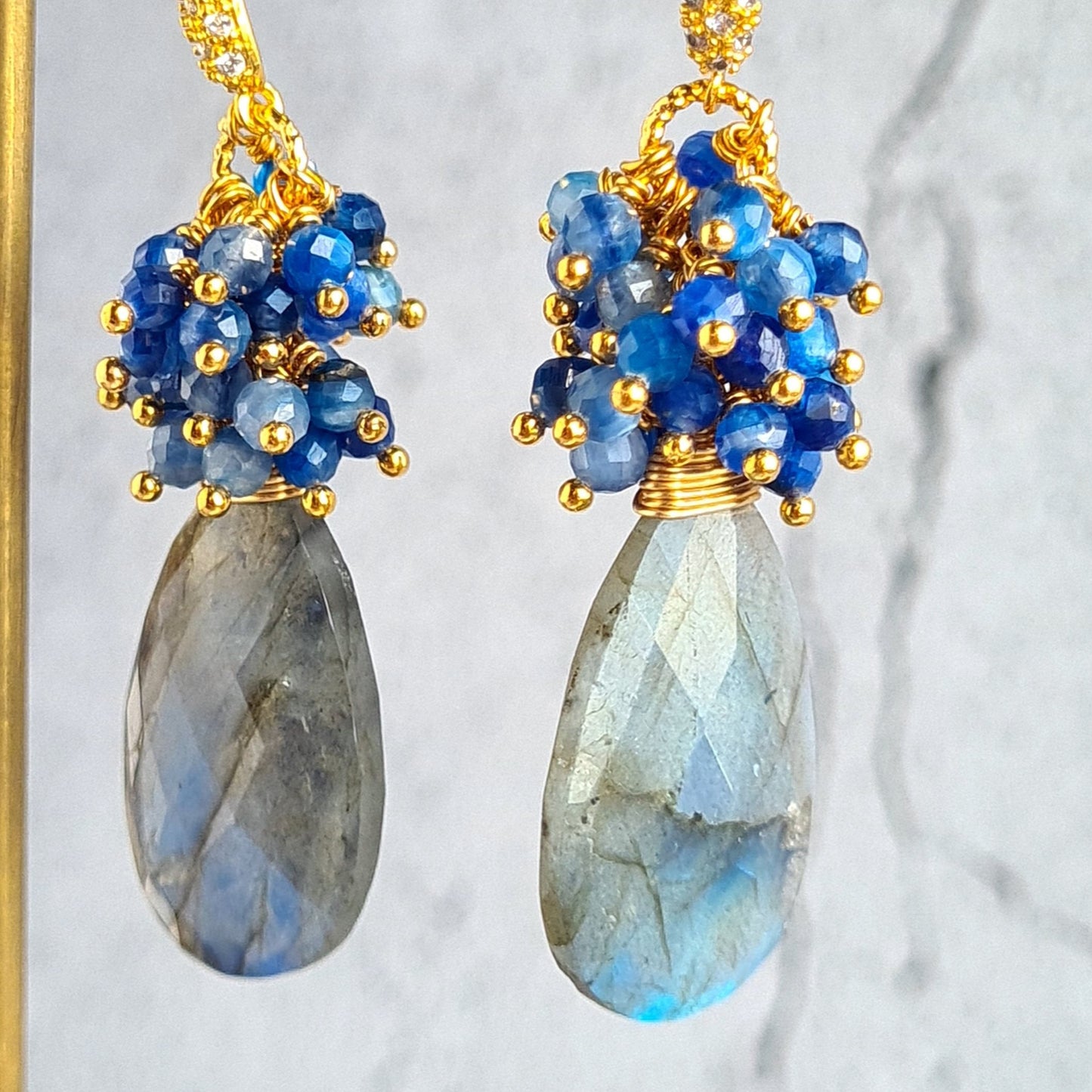Labradorite with Kyanite Gemstone Cluster Earrings