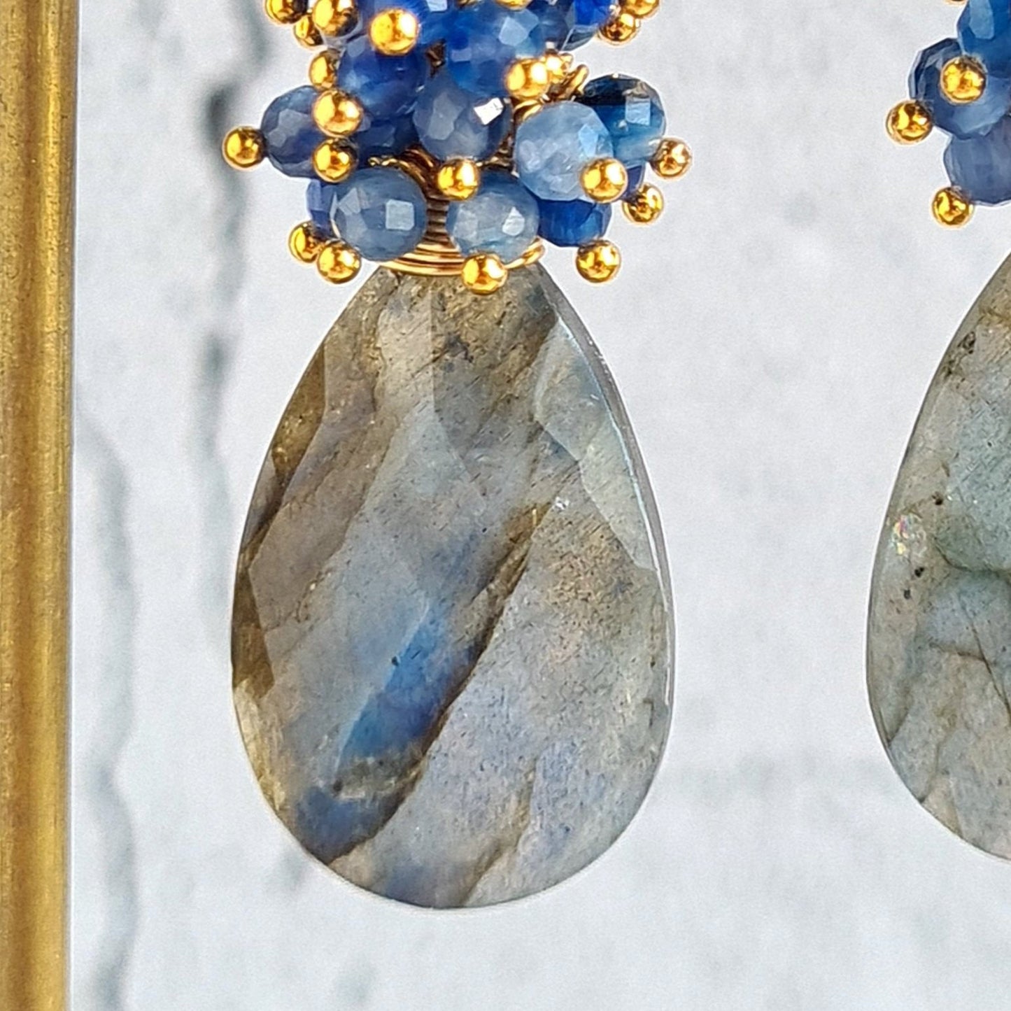 Labradorite with Kyanite Gemstone Cluster Earrings