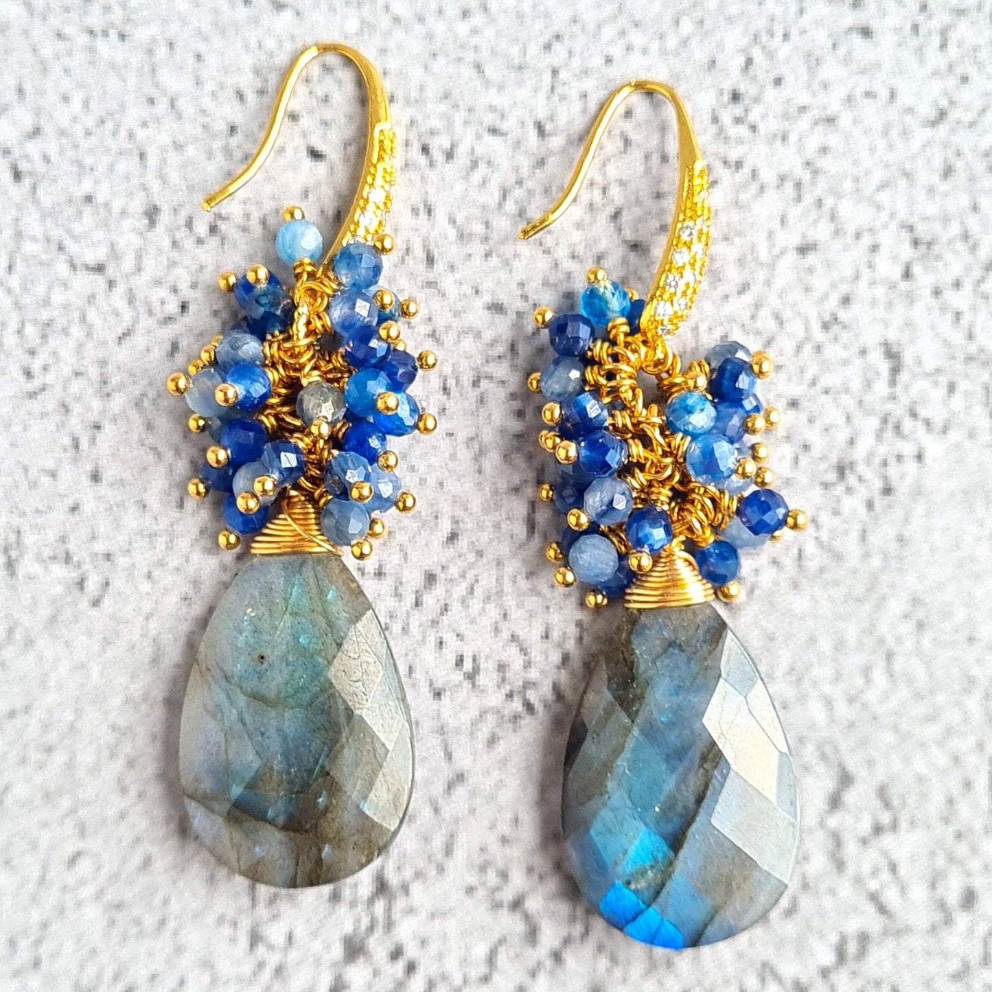 Labradorite with Kyanite Gemstone Cluster Earrings
