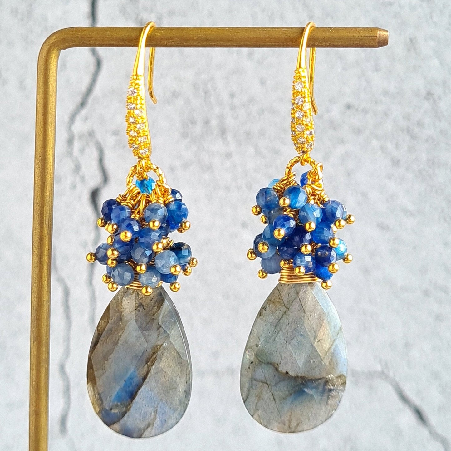 Labradorite with Kyanite Gemstone Cluster Earrings