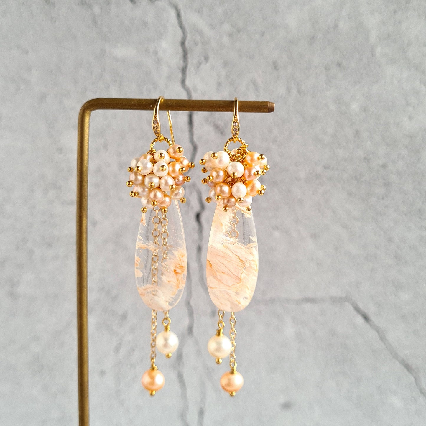 Clear Quartz with Fresh Water Pearl Necklace & Earrings Set