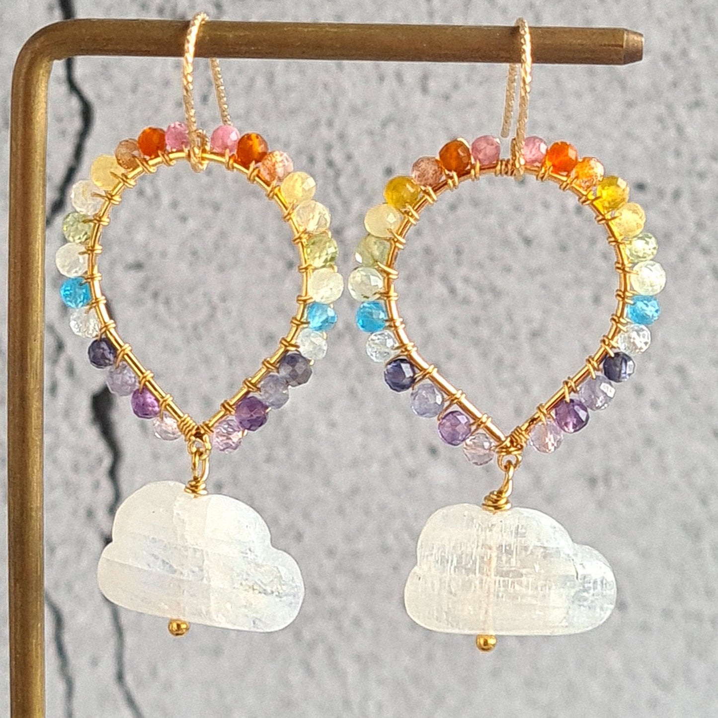 Rainbow Gemstone over Rainbow Moonstone Cloud Earrings