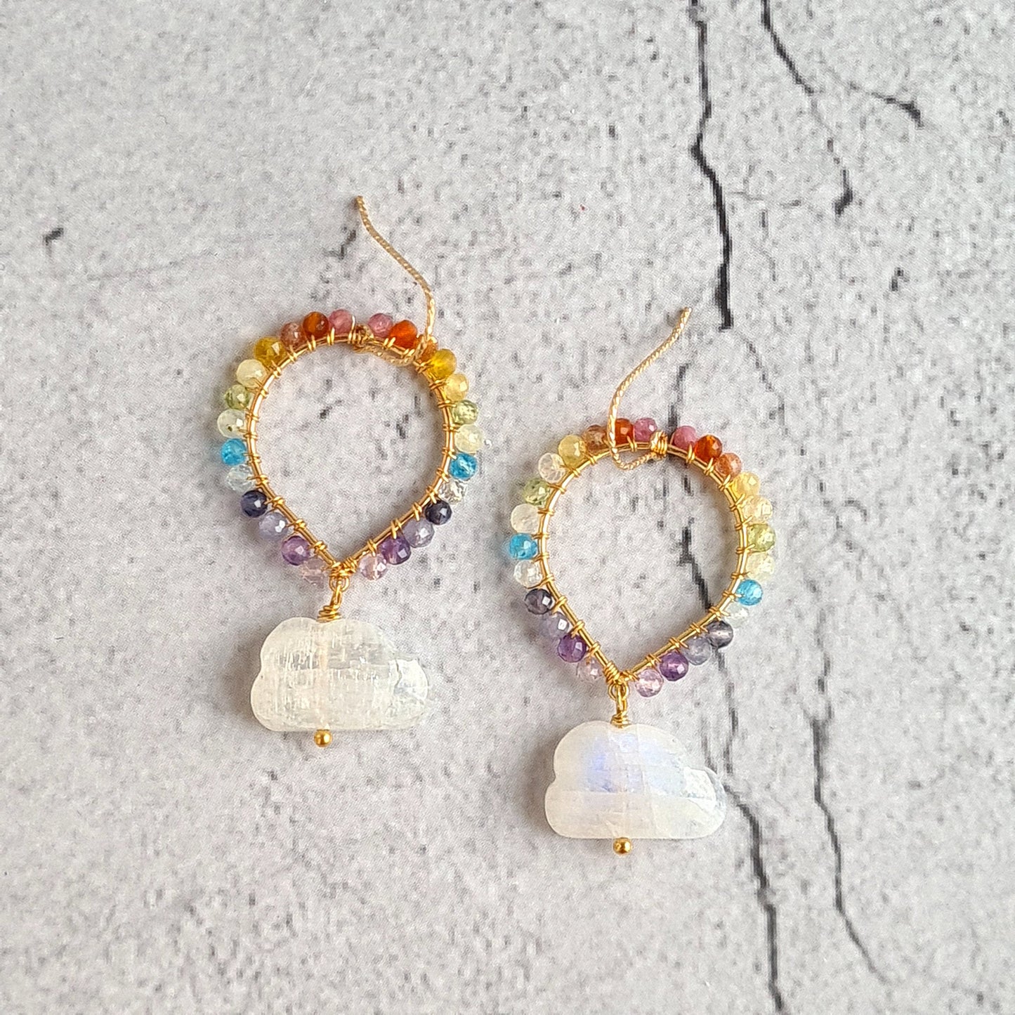 Rainbow Gemstone over Rainbow Moonstone Cloud Earrings