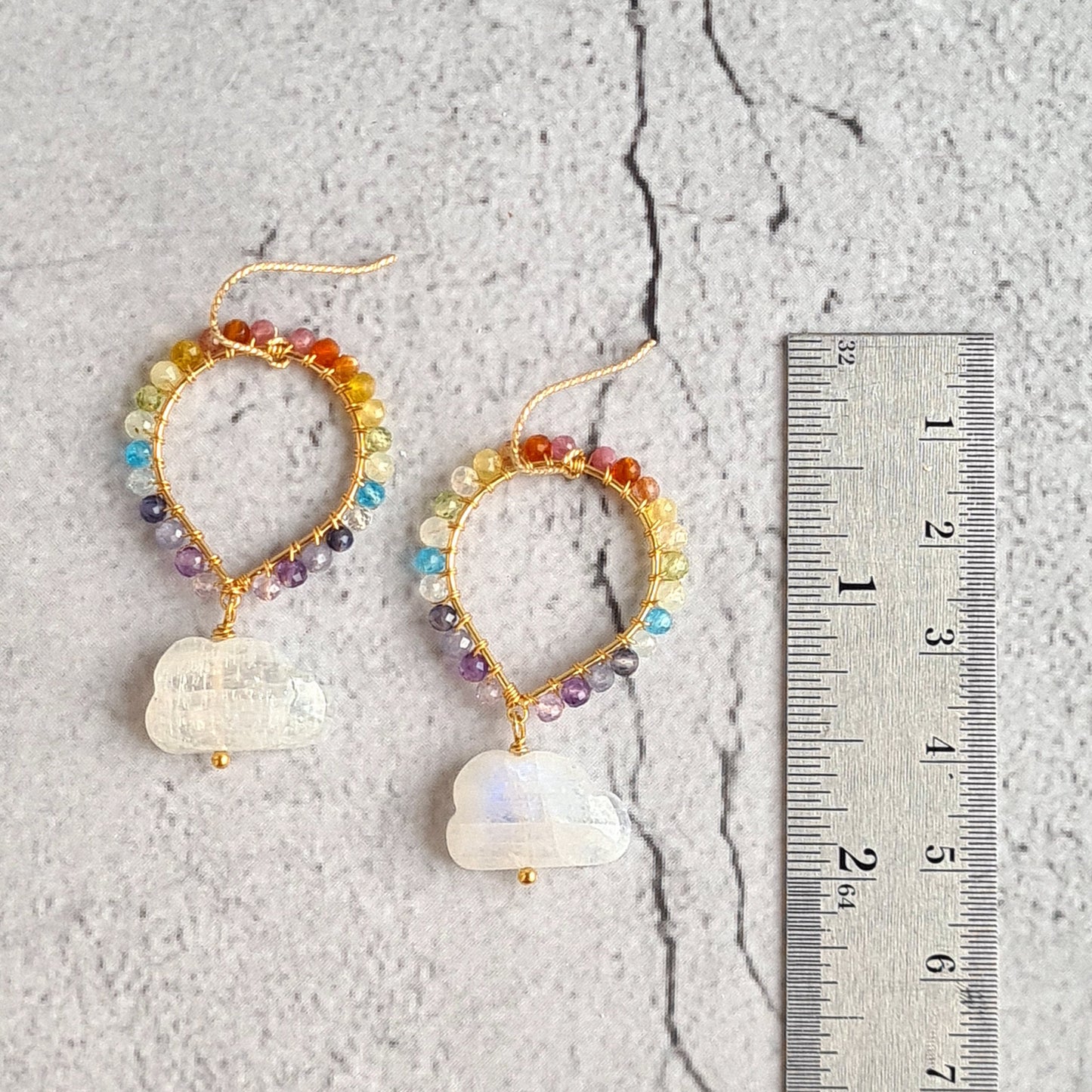 Rainbow Gemstone over Rainbow Moonstone Cloud Earrings