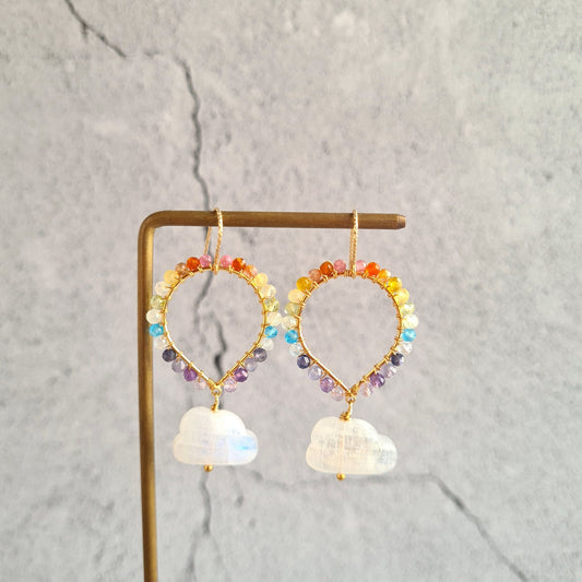 Rainbow Gemstone over Rainbow Moonstone Cloud Earrings