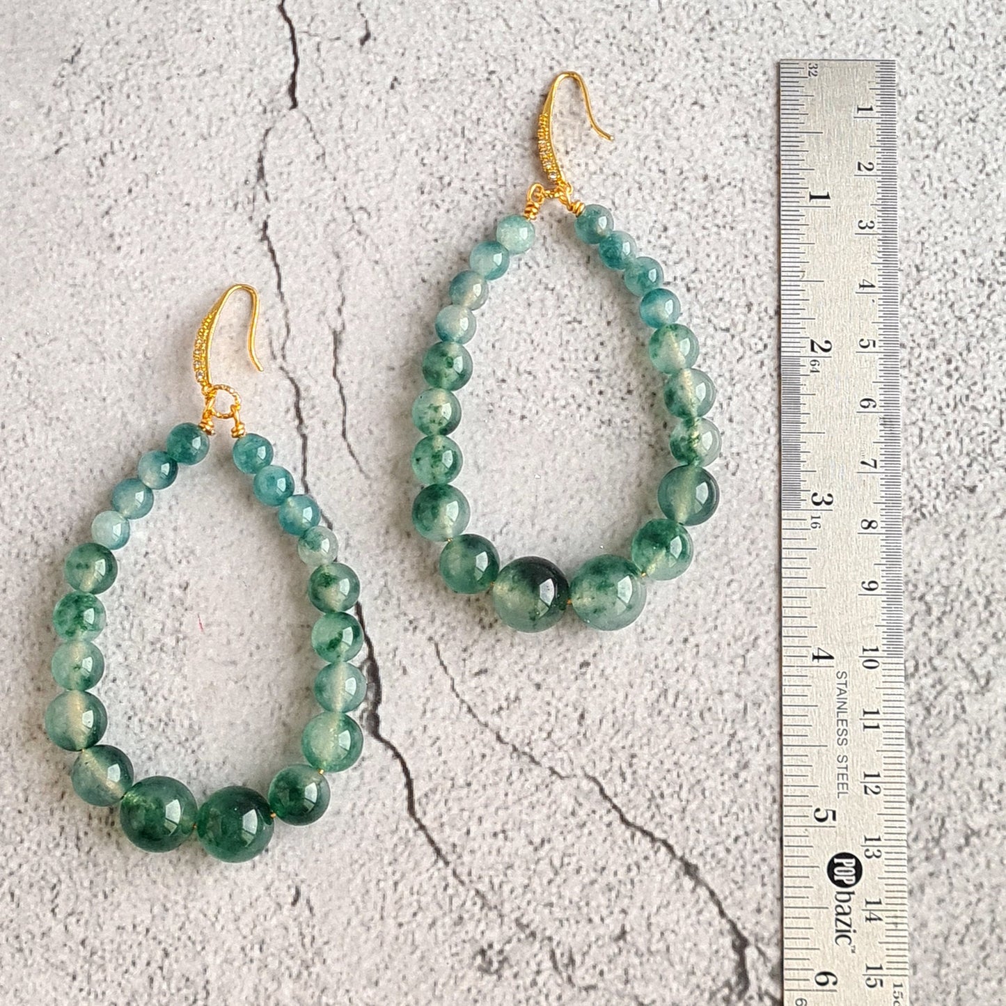Jade Green Chalcedony Gradual tear Drop Hoop