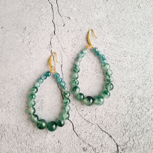 Jade Green Chalcedony Gradual tear Drop Hoop
