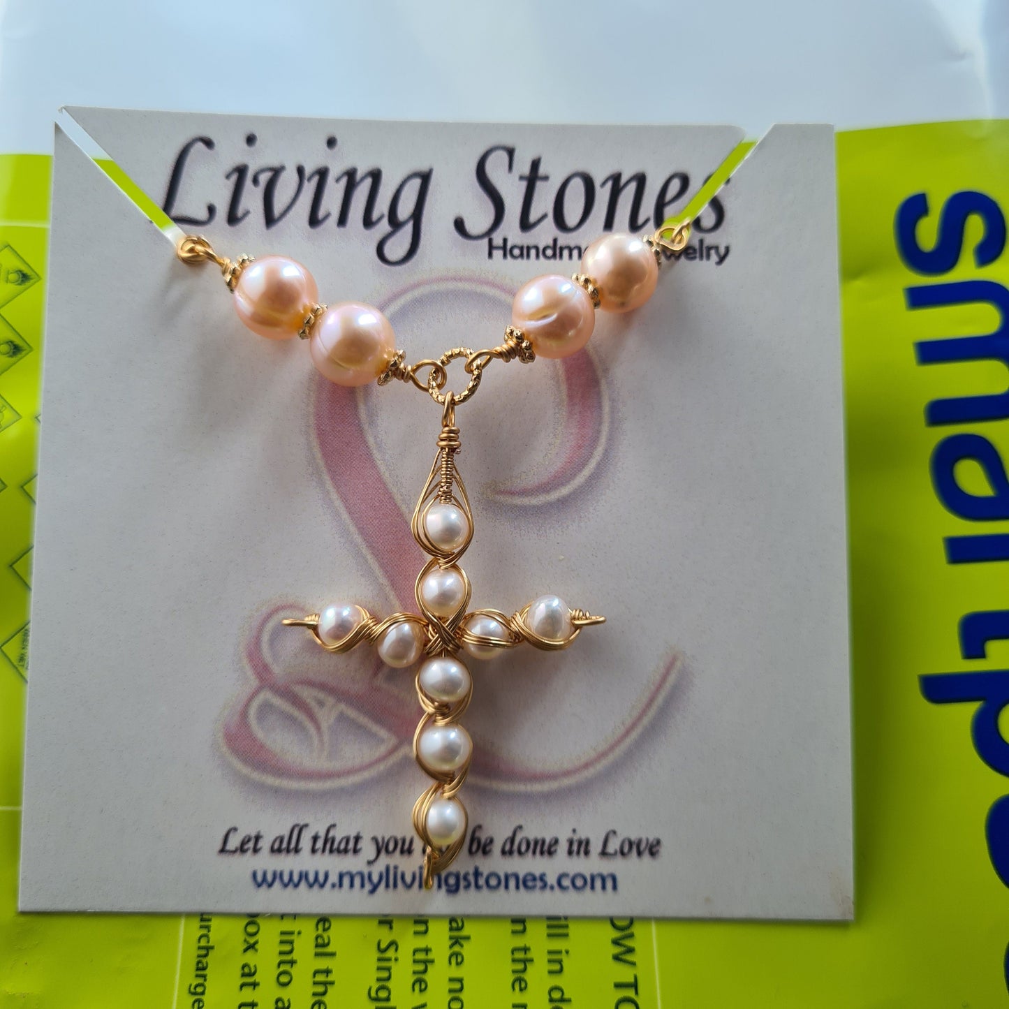 Fresh water pearl Necklace with Cross Pendant - Custom Made