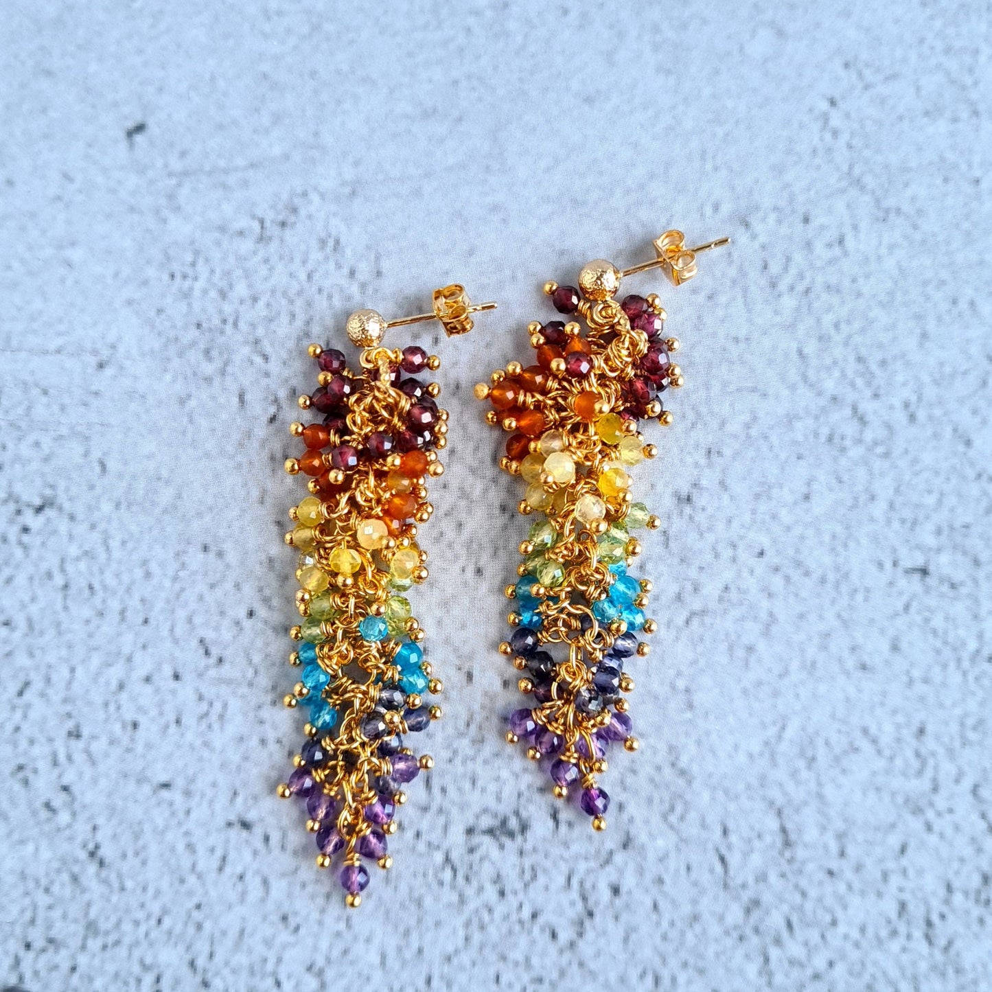 Rainbow Gemstone Cluster Earrings