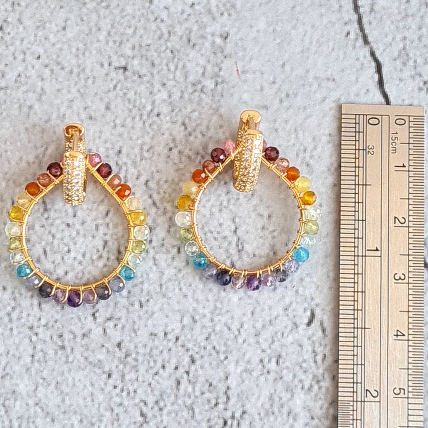 Rainbow Gemstone Ombre Wire Wrap with 14K fancy CZ Ear Hoop