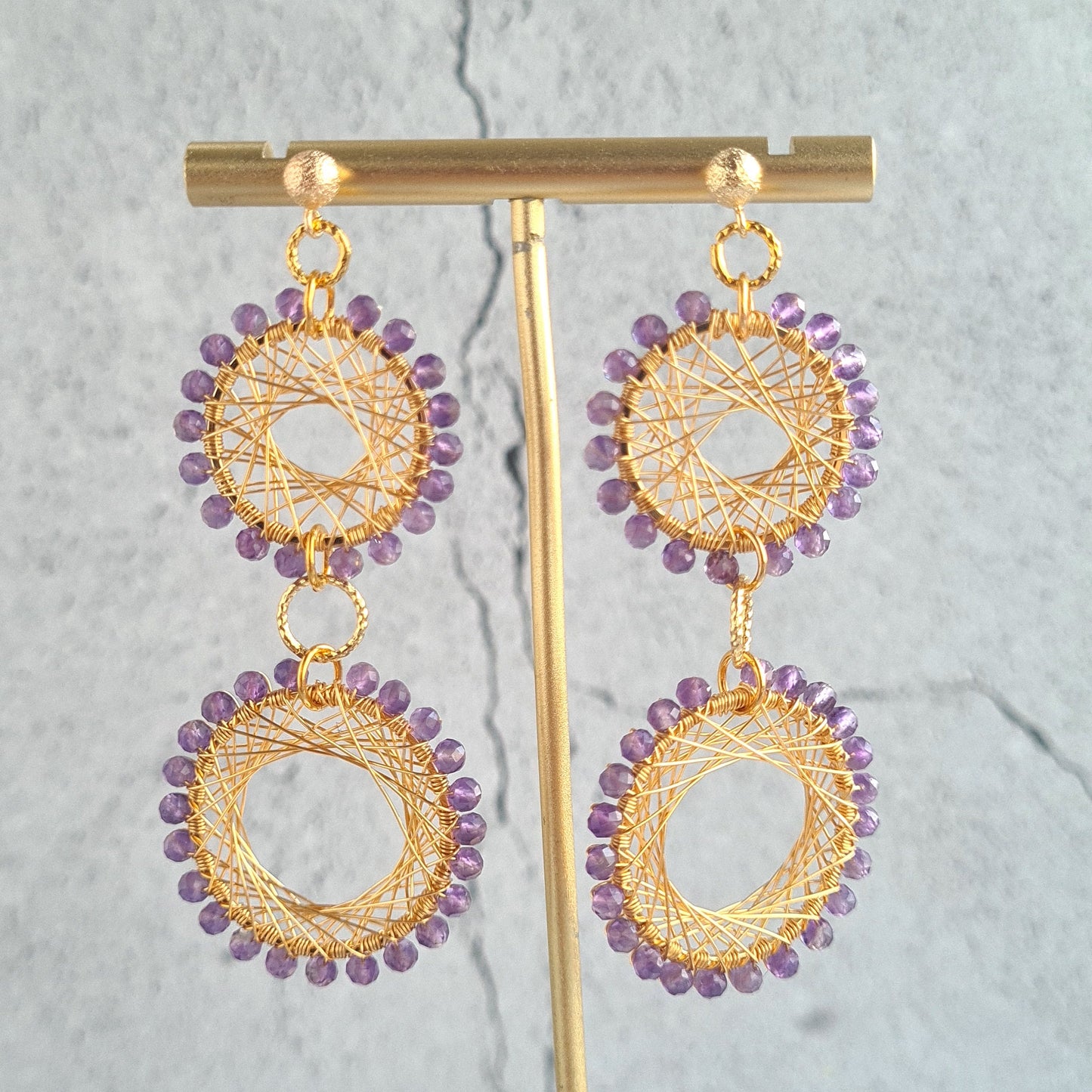 Double Maze Gemstone Earrings - Amethyst