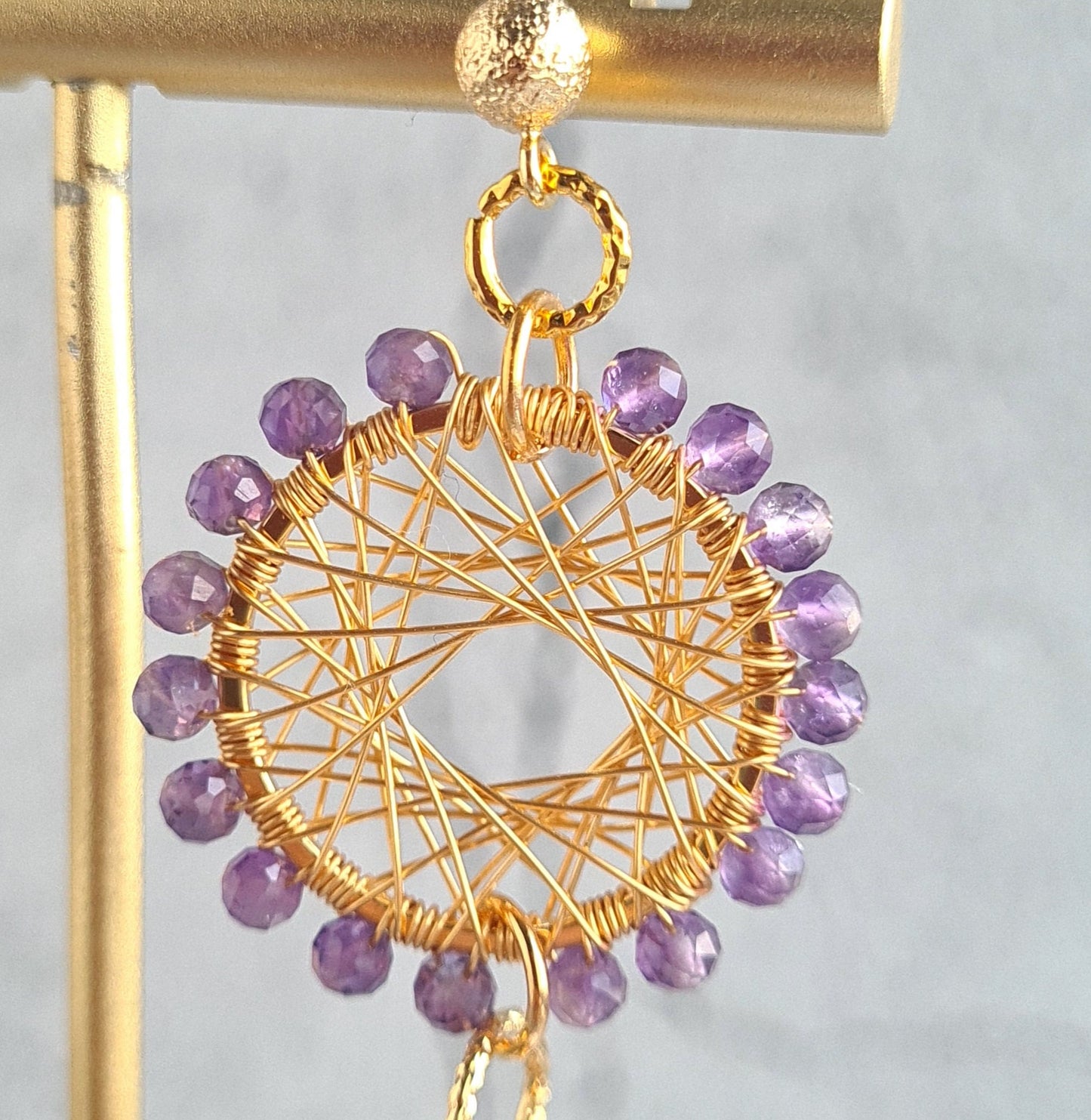 Double Maze Gemstone Earrings - Amethyst