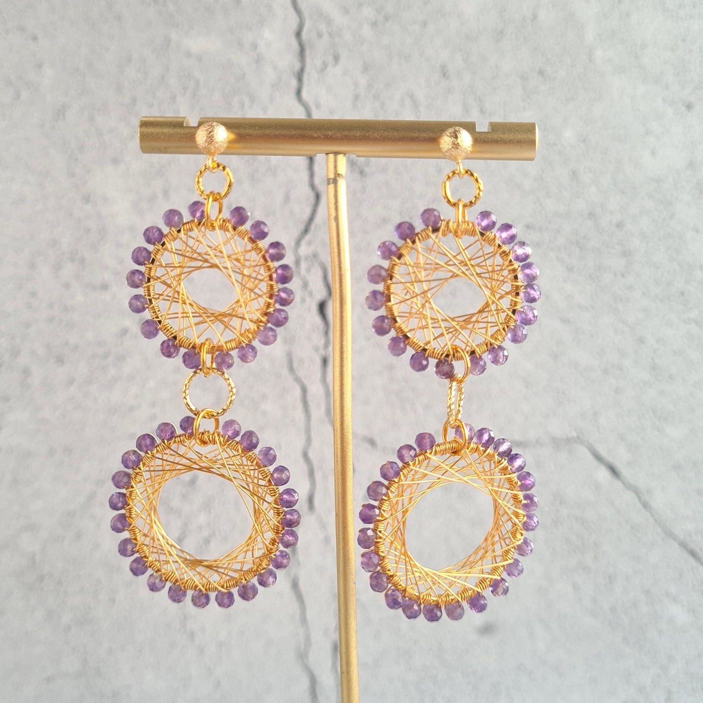 Double Maze Gemstone Earrings - Amethyst