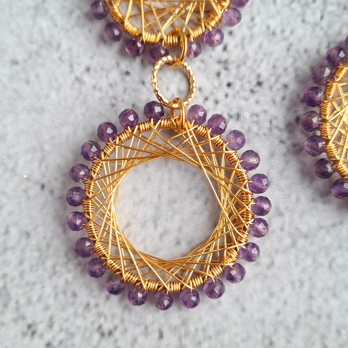 Double Maze Gemstone Earrings - Amethyst