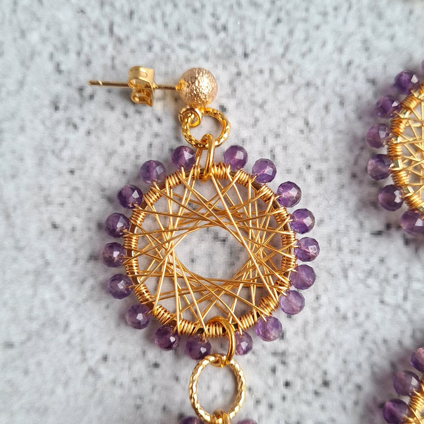 Double Maze Gemstone Earrings - Amethyst