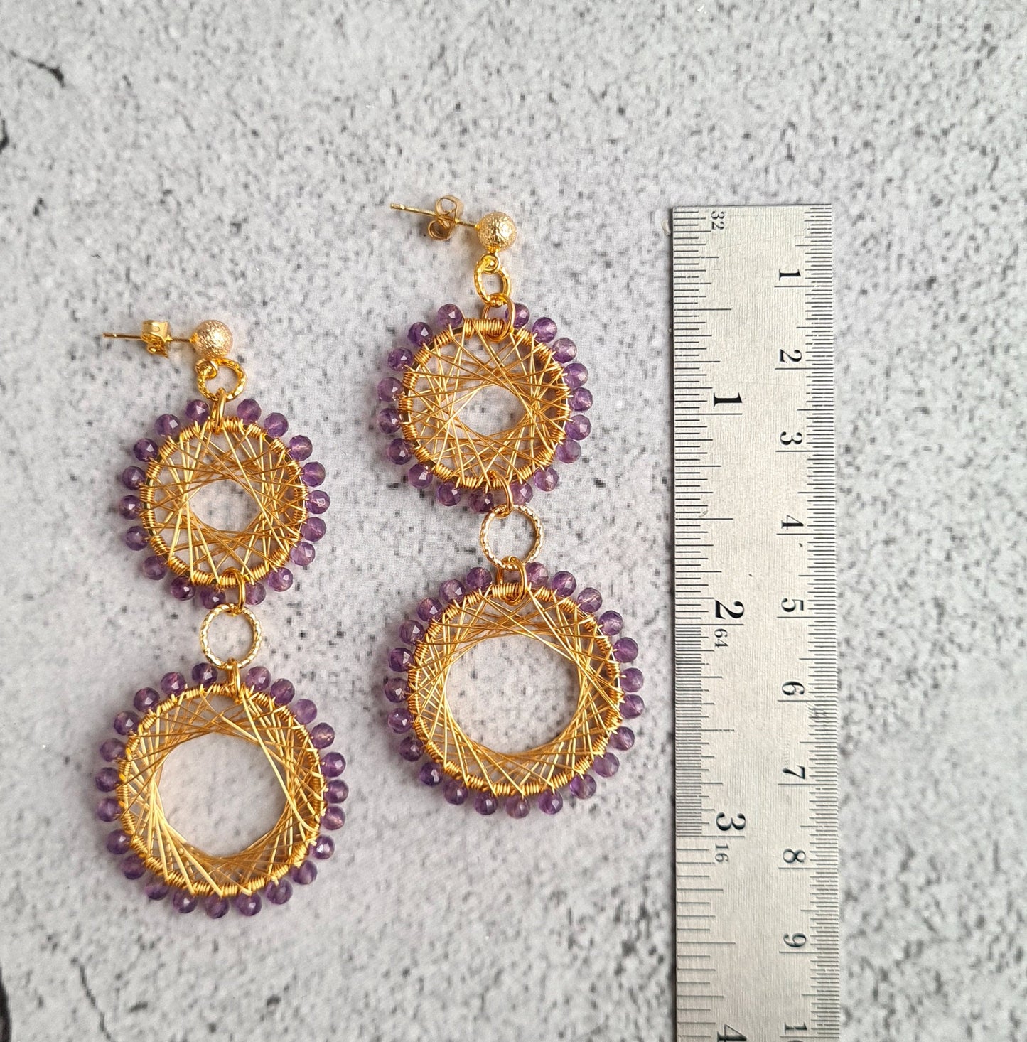 Double Maze Gemstone Earrings - Amethyst