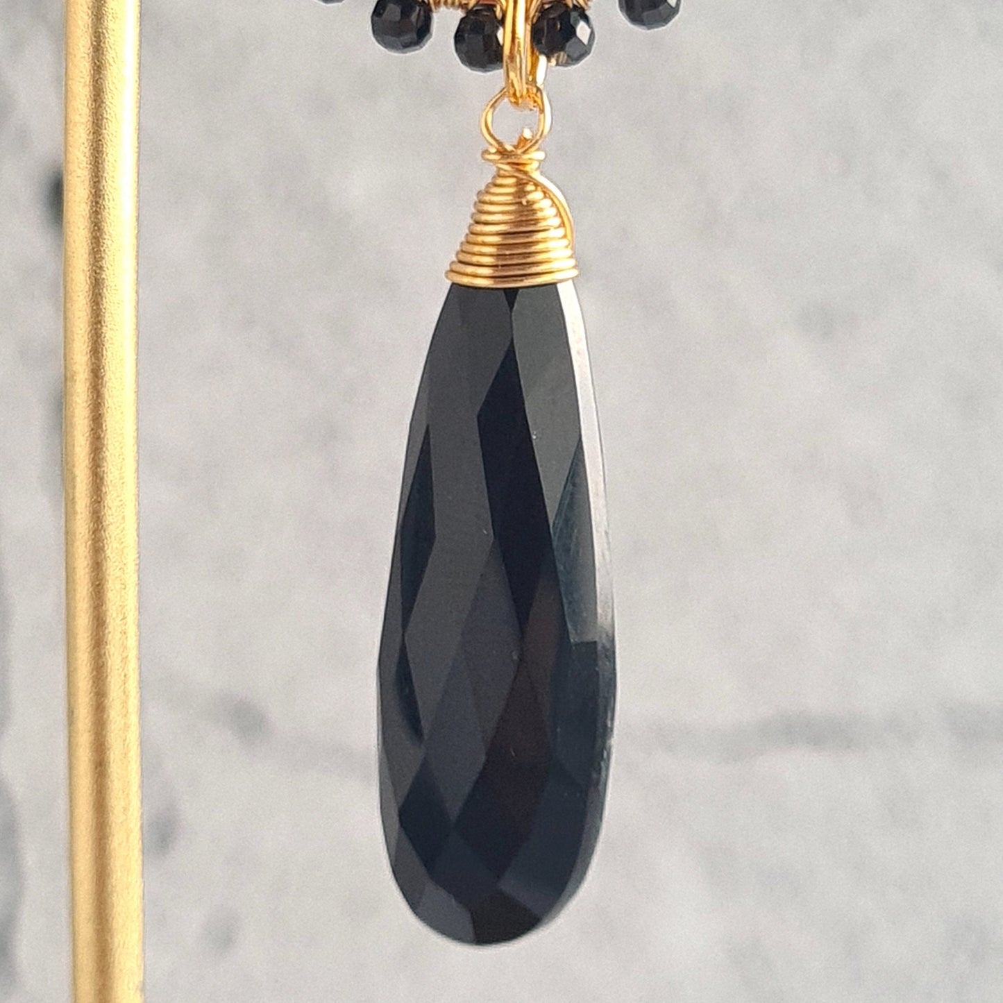 Maze with Tear Drop Black Onyx & Black Spinel Gemstone Earrings