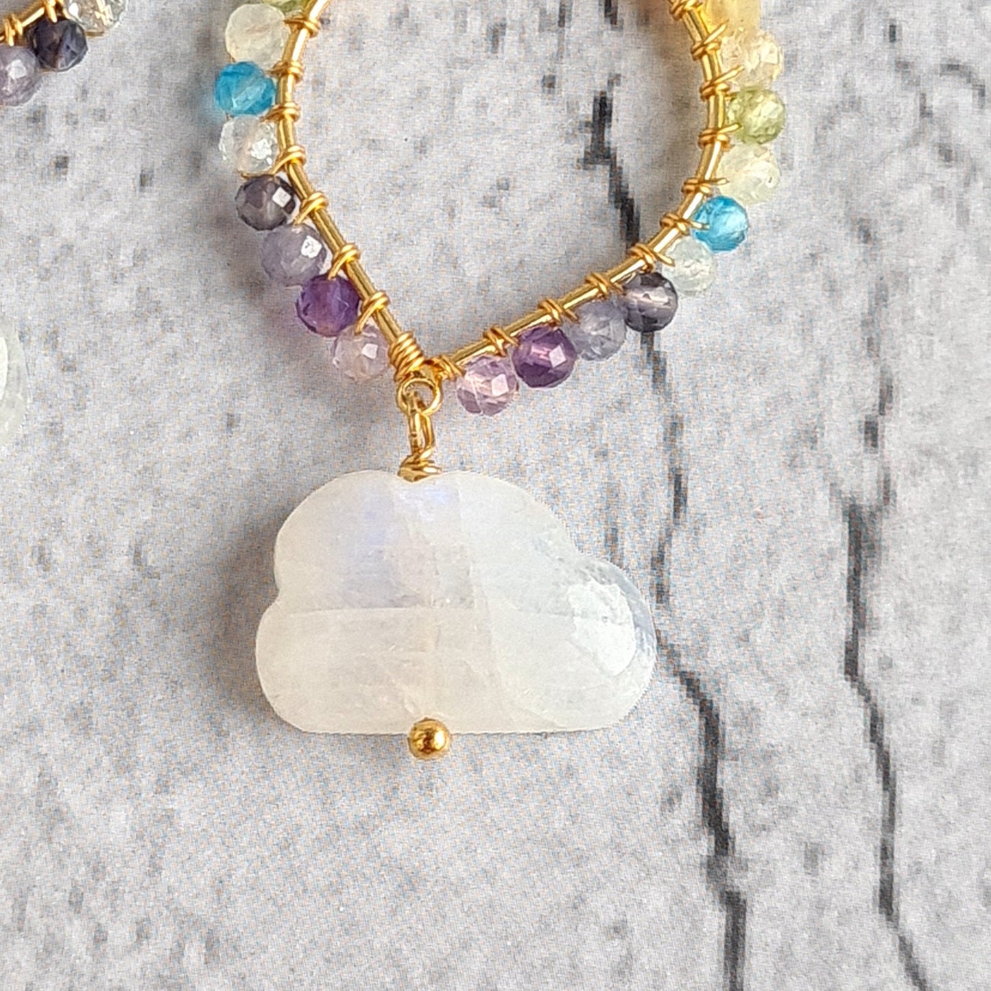 Rainbow Gemstone over Rainbow Moonstone Cloud Earrings