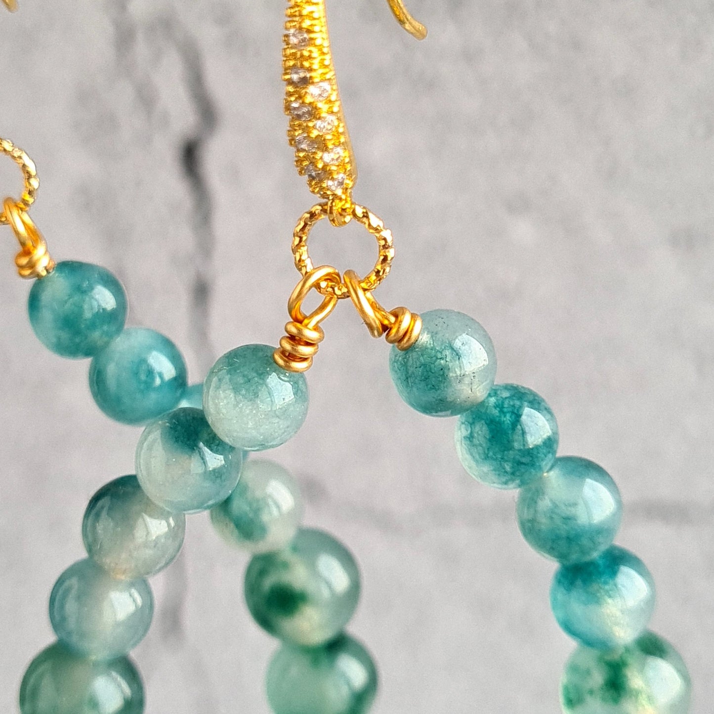 Jade Green Chalcedony Gradual tear Drop Hoop
