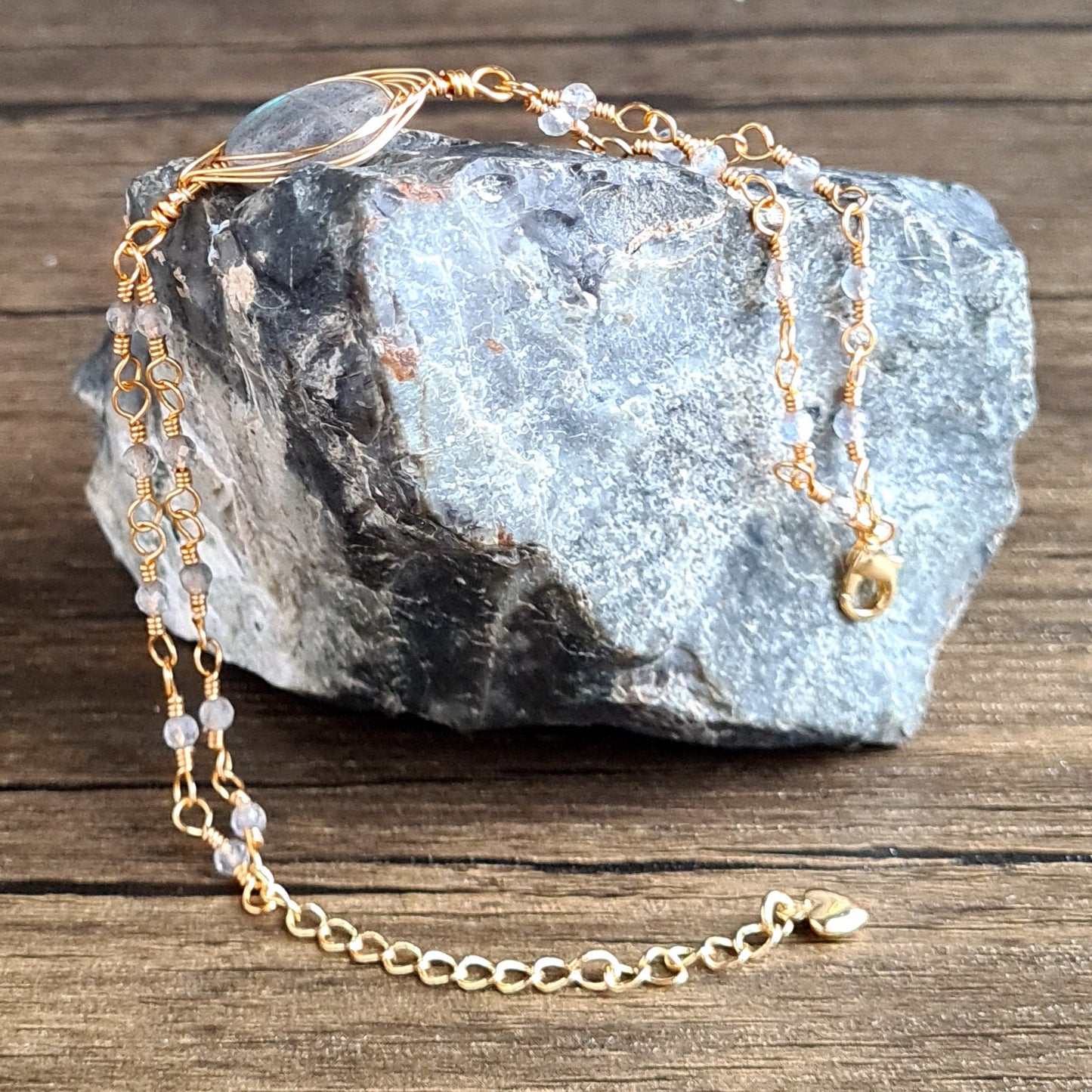 Labradorite Herringbone with Labradorite Chain Gemstone Bracelet