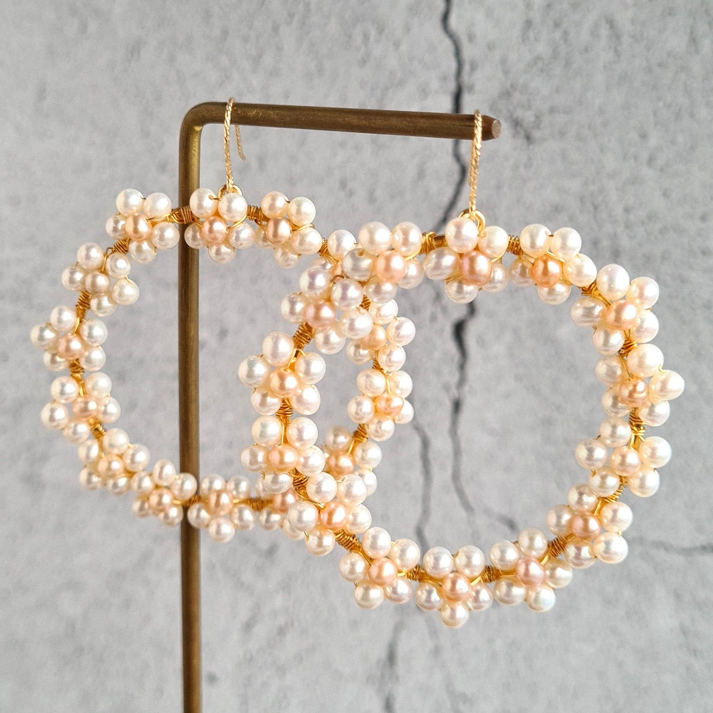 Flower Power Hoop Earrings - Fresh Water Pearl Edition